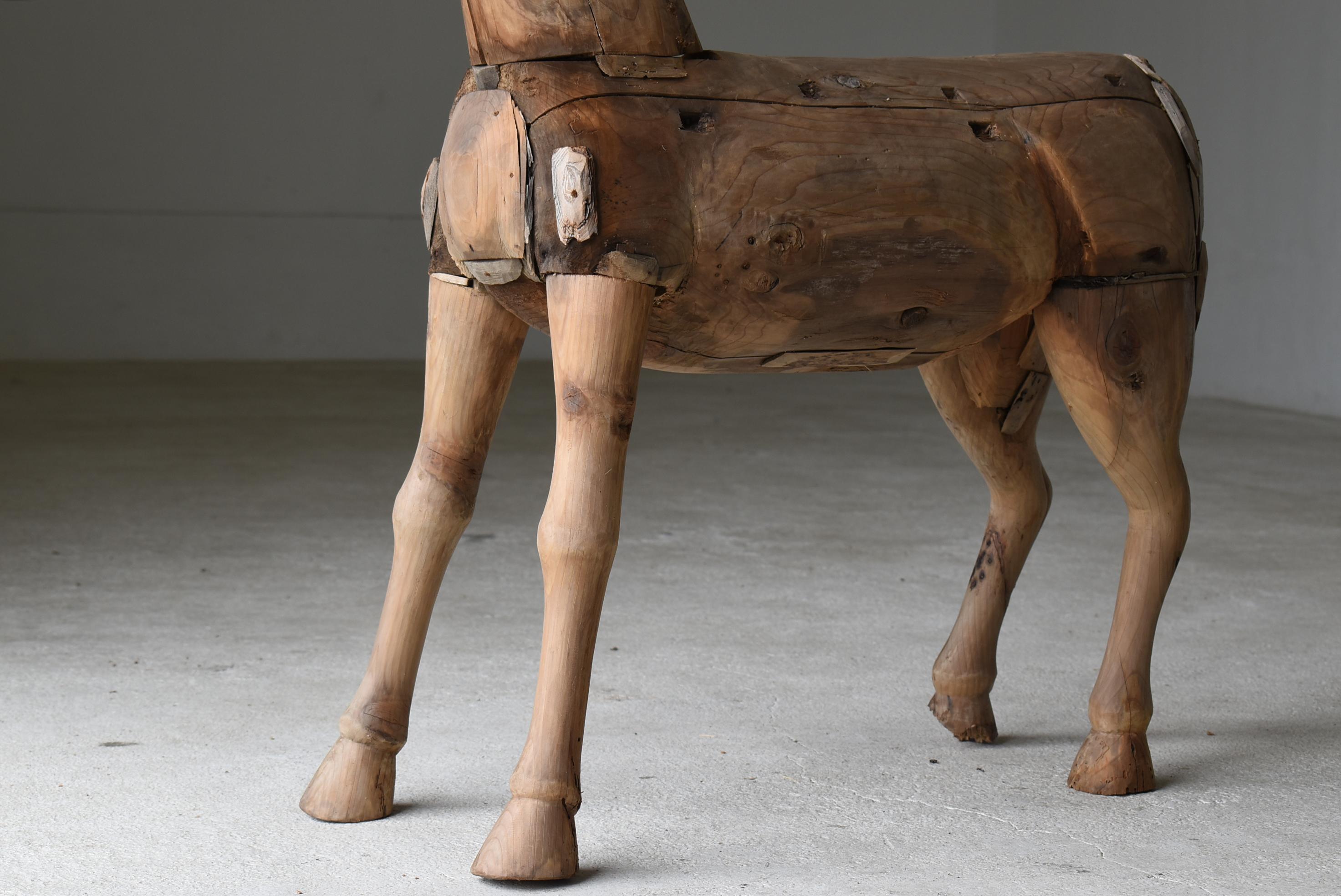 19th Century Japanese Antique Wood Carving Large Horse 1800s-1860s / Sculpture Wabisabi For Sale