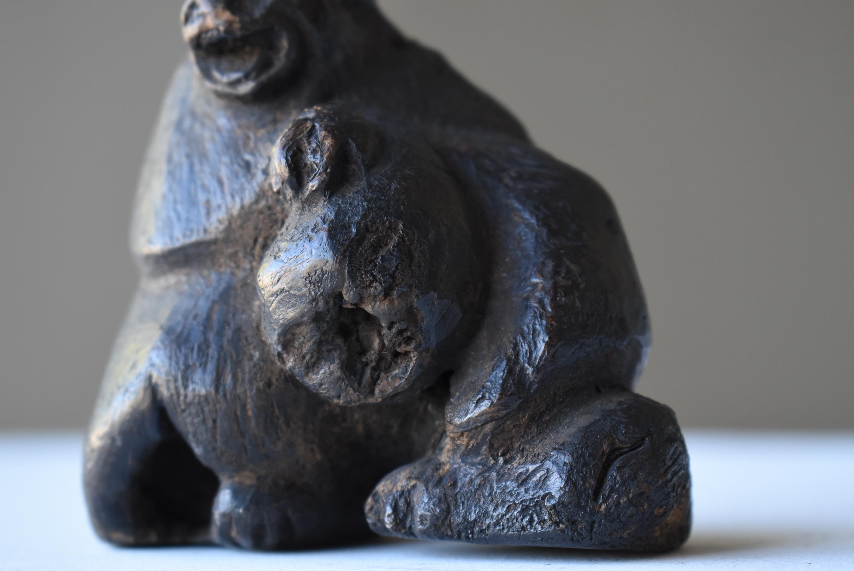 Cedar Japanese Antique Wood Carving Monkey 1860s-1900s / Figurine Sculpture Wabi Sabi For Sale