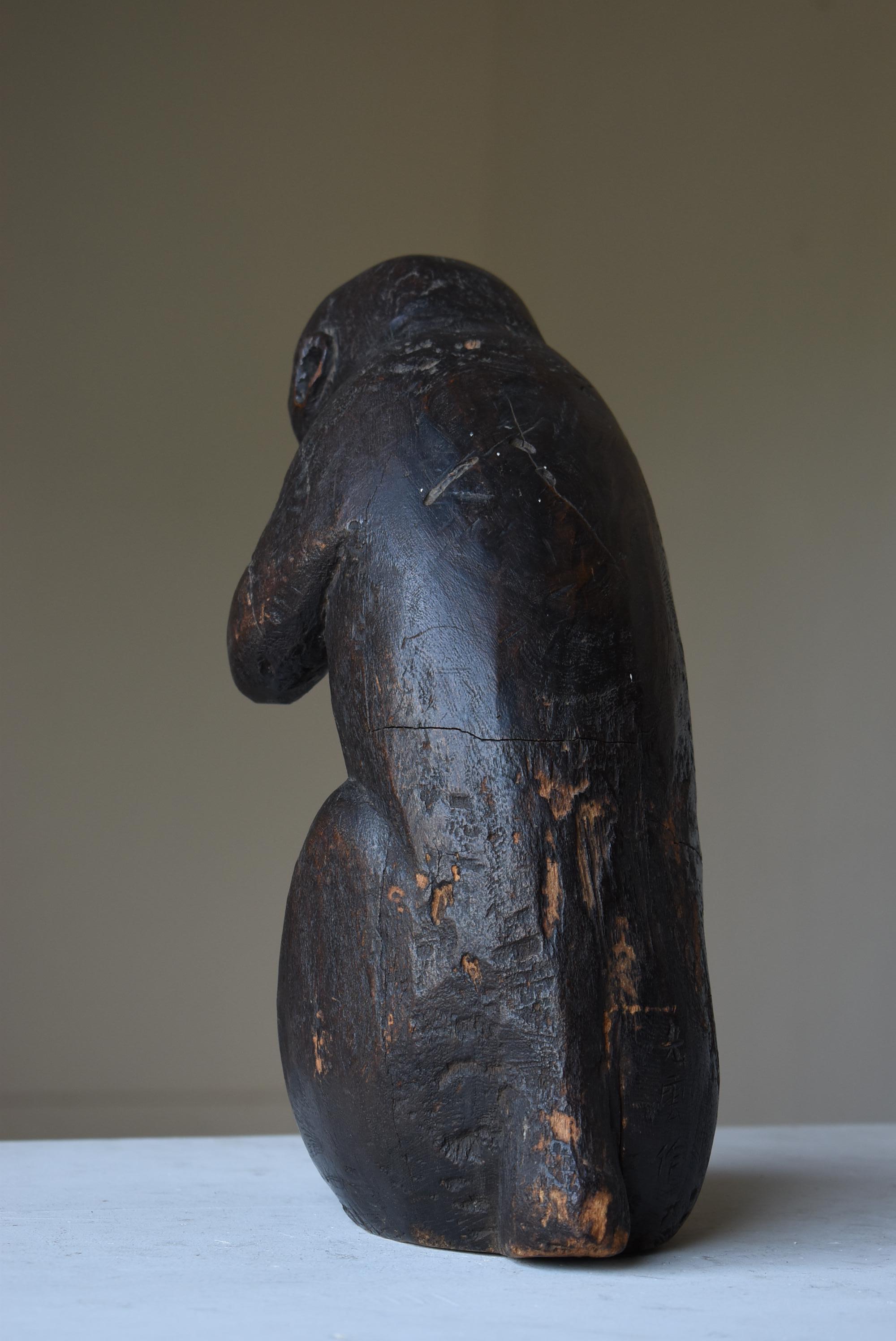 Mono Japonés Antiguo Tallado en Madera Años 1860-1920 / Escultura Wabisabi 3