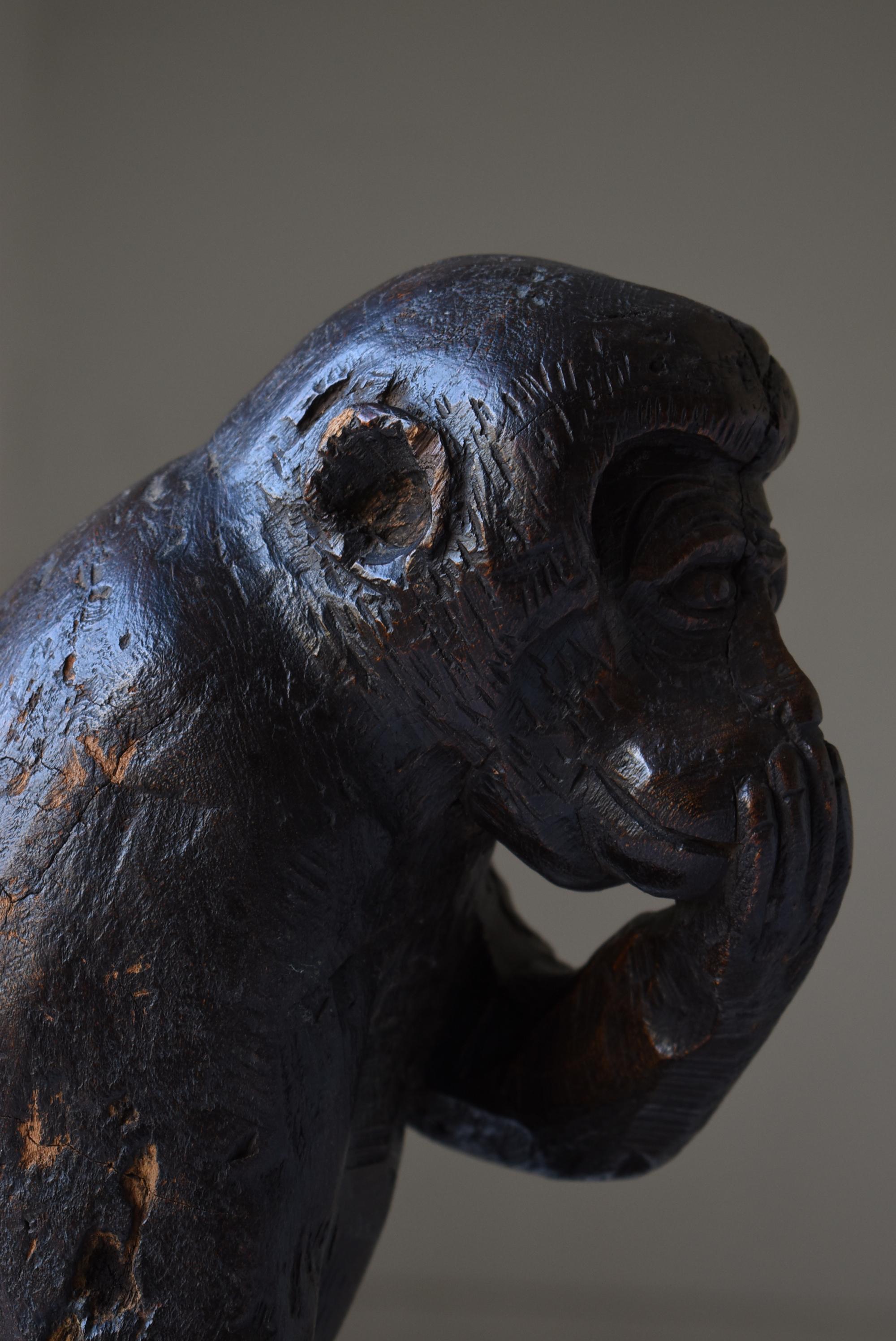 Mono Japonés Antiguo Tallado en Madera Años 1860-1920 / Escultura Wabisabi 7