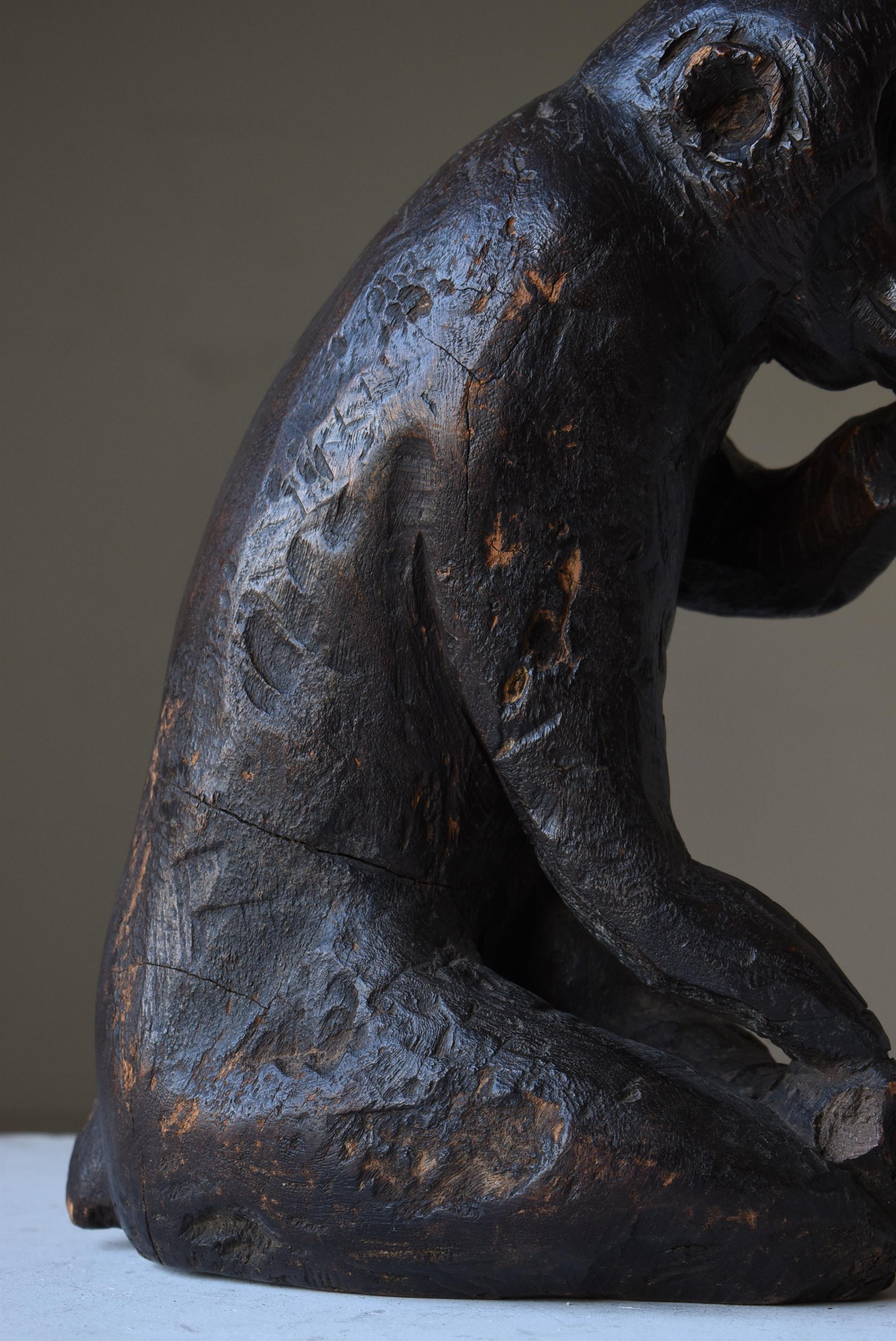 Mono Japonés Antiguo Tallado en Madera Años 1860-1920 / Escultura Wabisabi 8