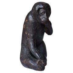 Mono Japonés Antiguo Tallado en Madera Años 1860-1920 / Escultura Wabisabi