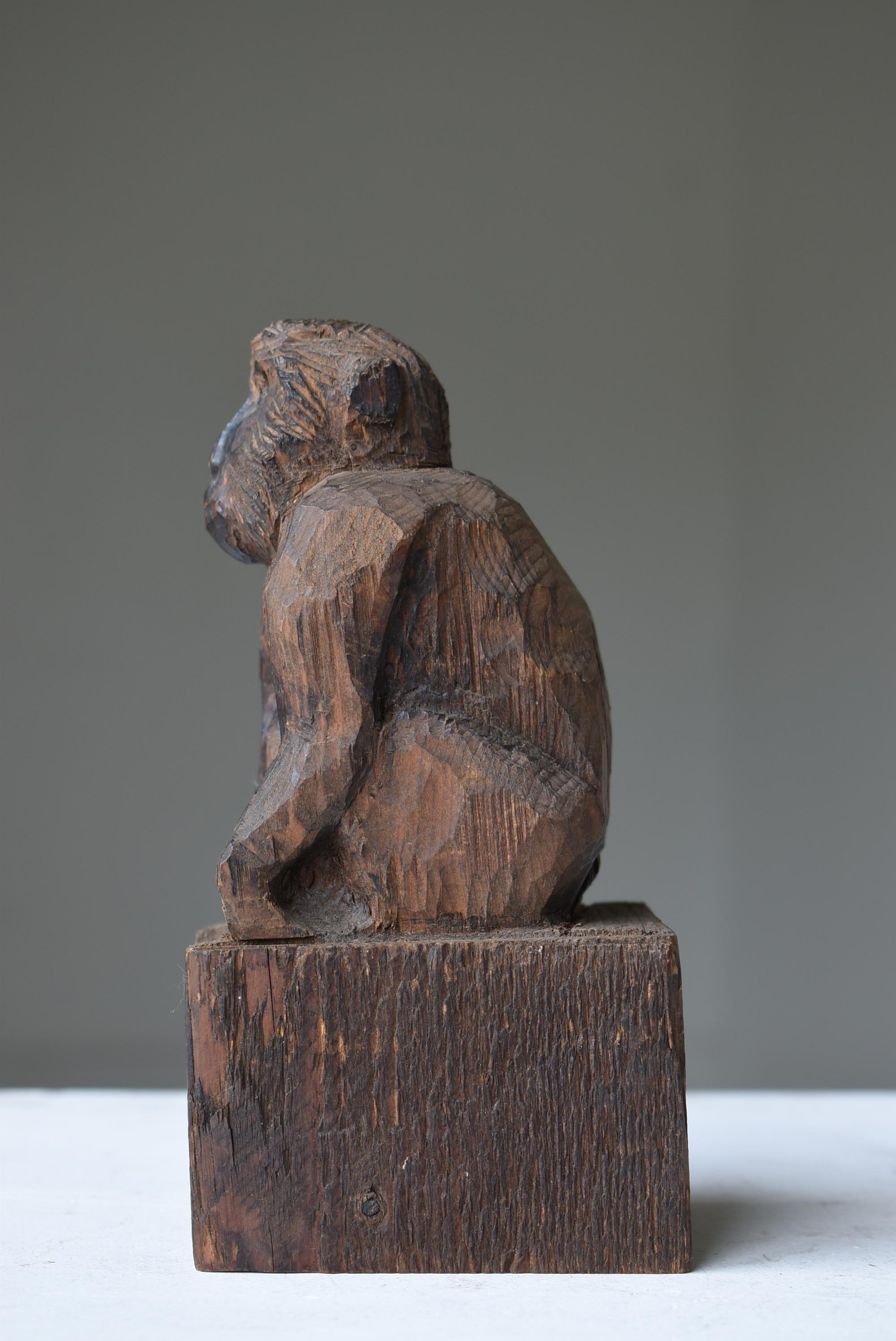 Japanese Antique Wood Carving Monkey 1920s-1940s / Sculpture Wabi Sabi 5