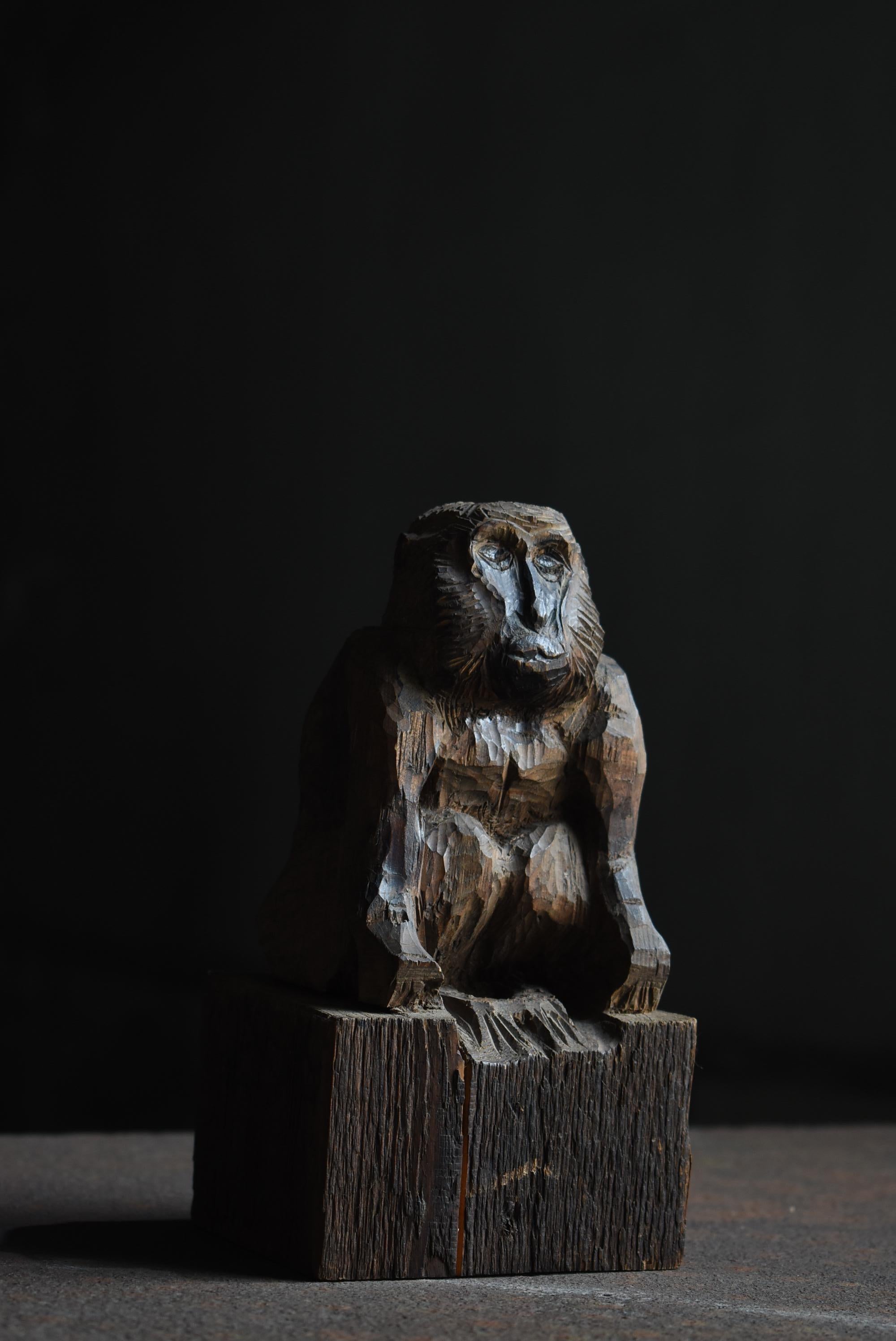 Showa Japanese Antique Wood Carving Monkey 1920s-1940s / Sculpture Wabi Sabi