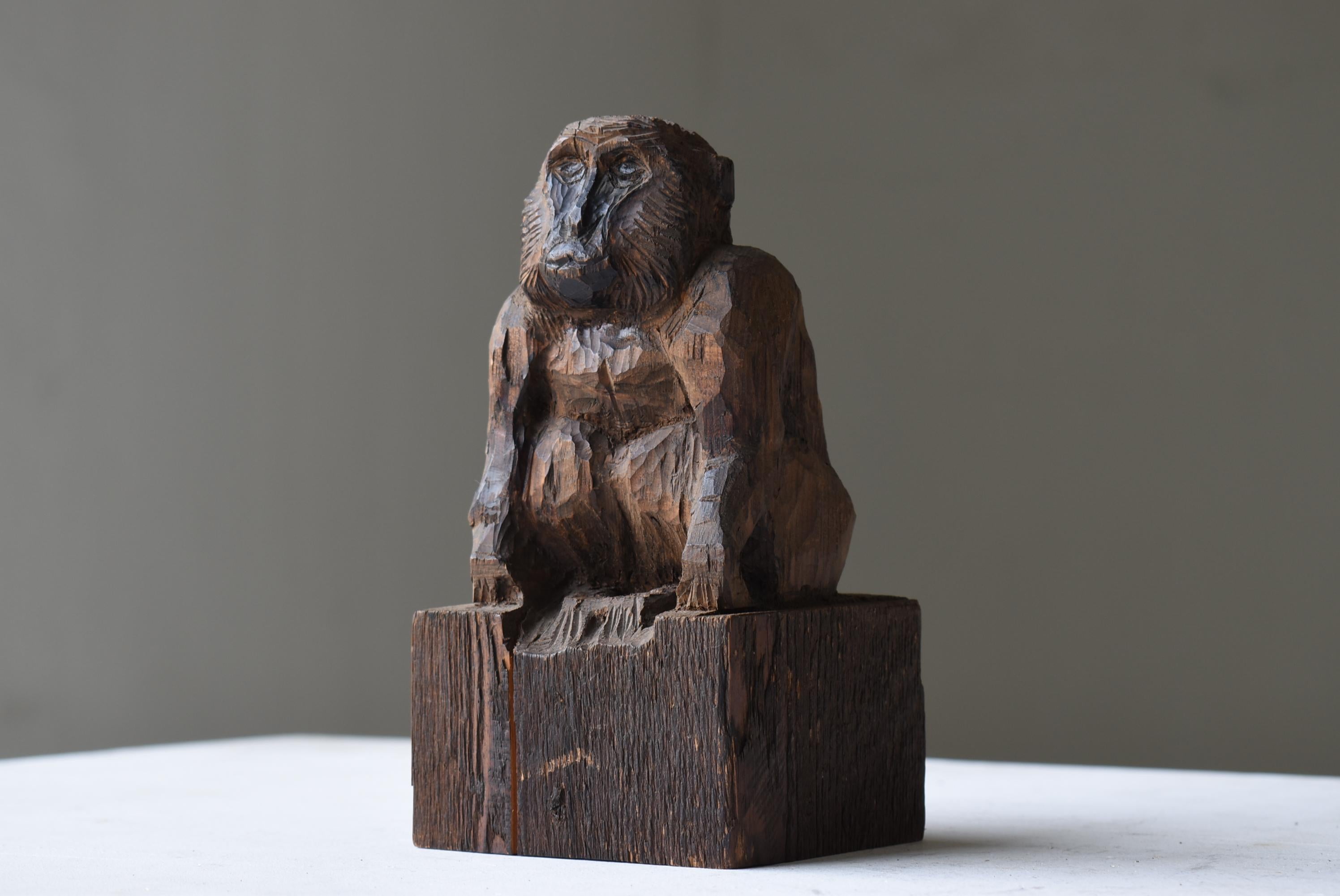 Hand-Carved Japanese Antique Wood Carving Monkey 1920s-1940s / Sculpture Wabi Sabi