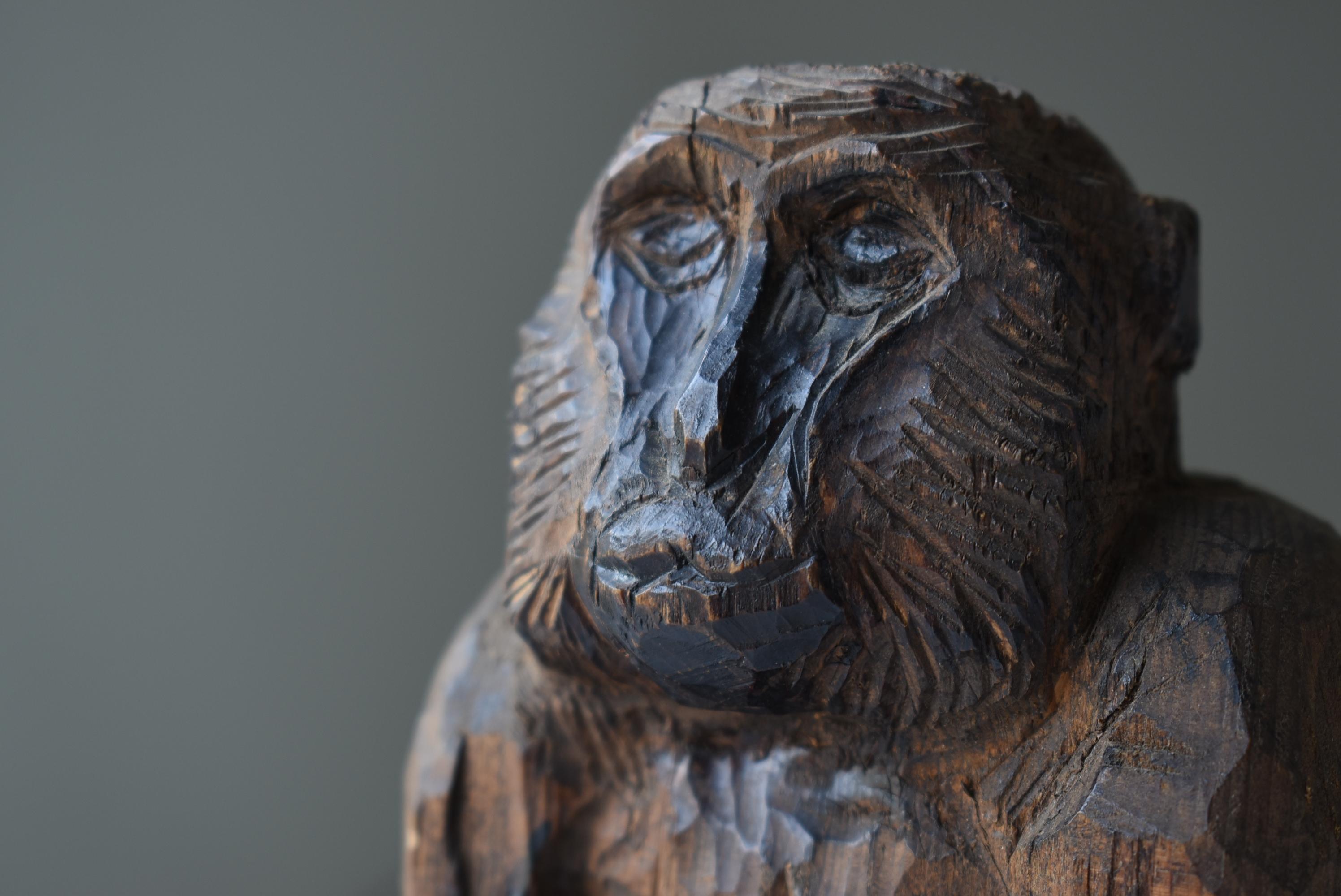 20th Century Japanese Antique Wood Carving Monkey 1920s-1940s / Sculpture Wabi Sabi
