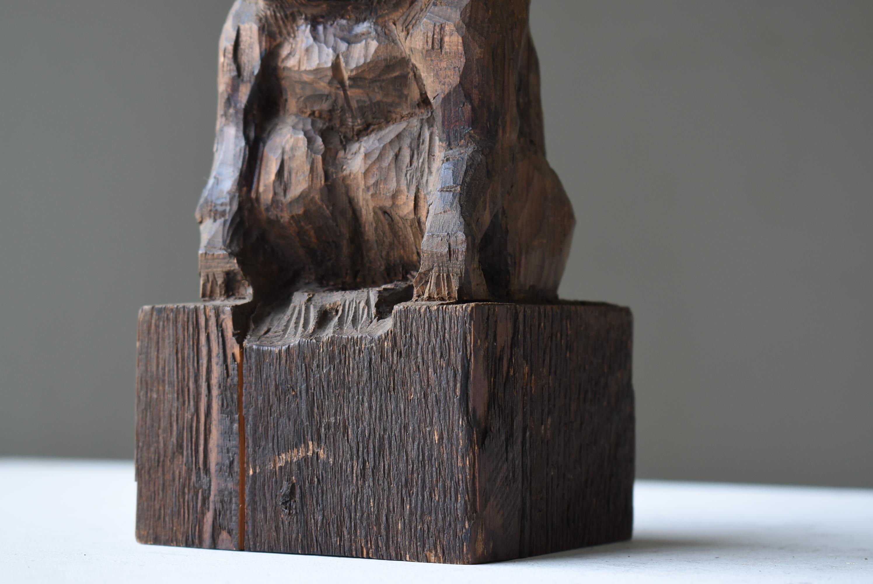 Cedar Japanese Antique Wood Carving Monkey 1920s-1940s / Sculpture Wabi Sabi