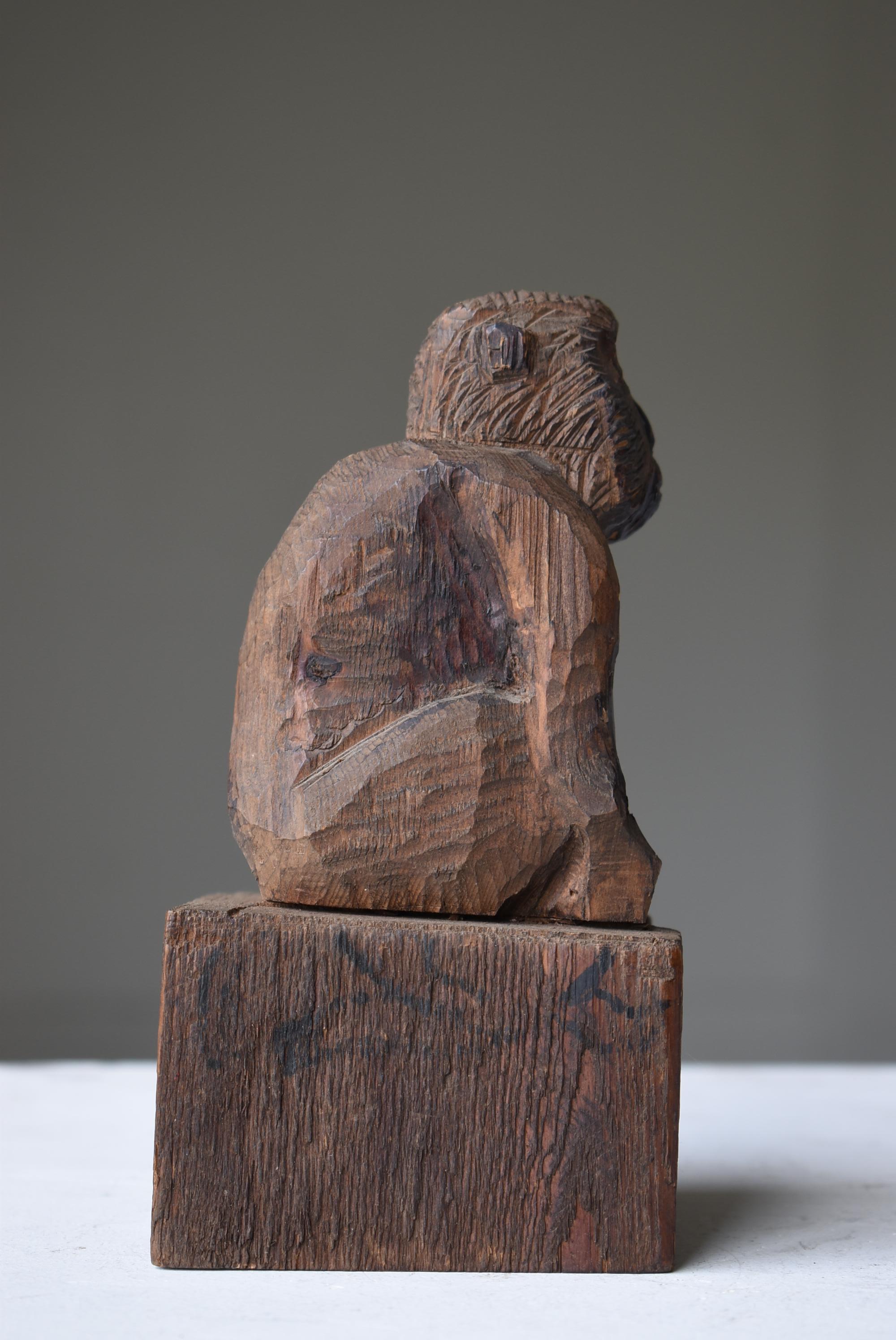 Japanese Antique Wood Carving Monkey 1920s-1940s / Sculpture Wabi Sabi 1