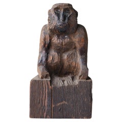 Japanese Antique Wood Carving Monkey 1920s-1940s / Sculpture Wabi Sabi
