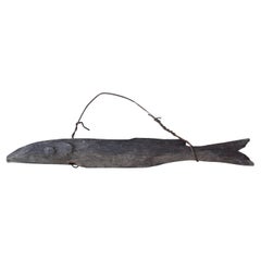 Japanese Antique Wood carving "Pacific Saury" 1860s-1900s / Wabisabi