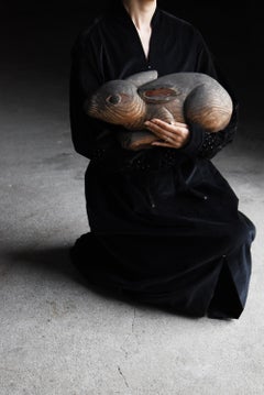 Japanese Antique Wood Carving Rabbit 1800s-1860s / Figurine Sculpture Wabi Sabi