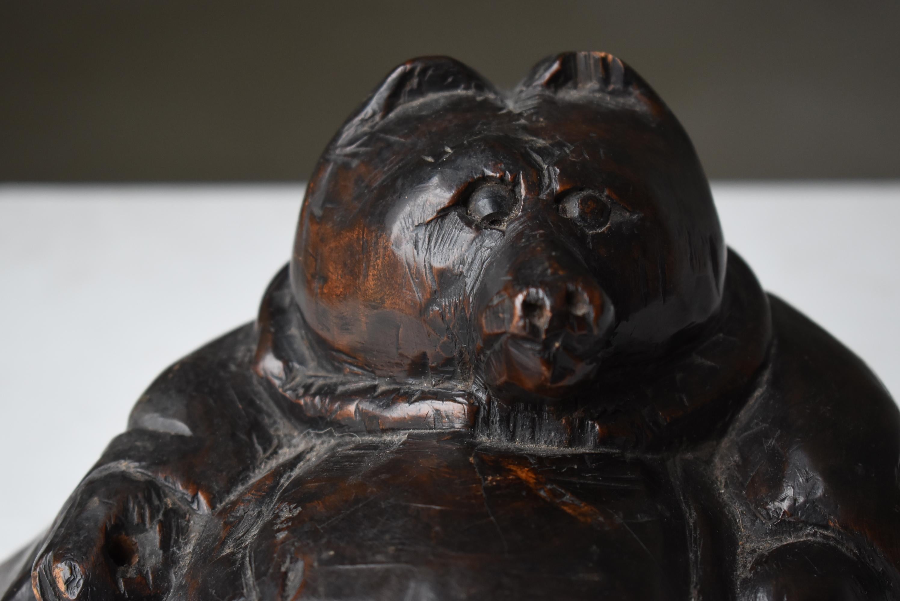 Meiji Japanese Antique Wood Carving Raccoon Dog 1860s-1920s / Mingei Animal Sculpture 