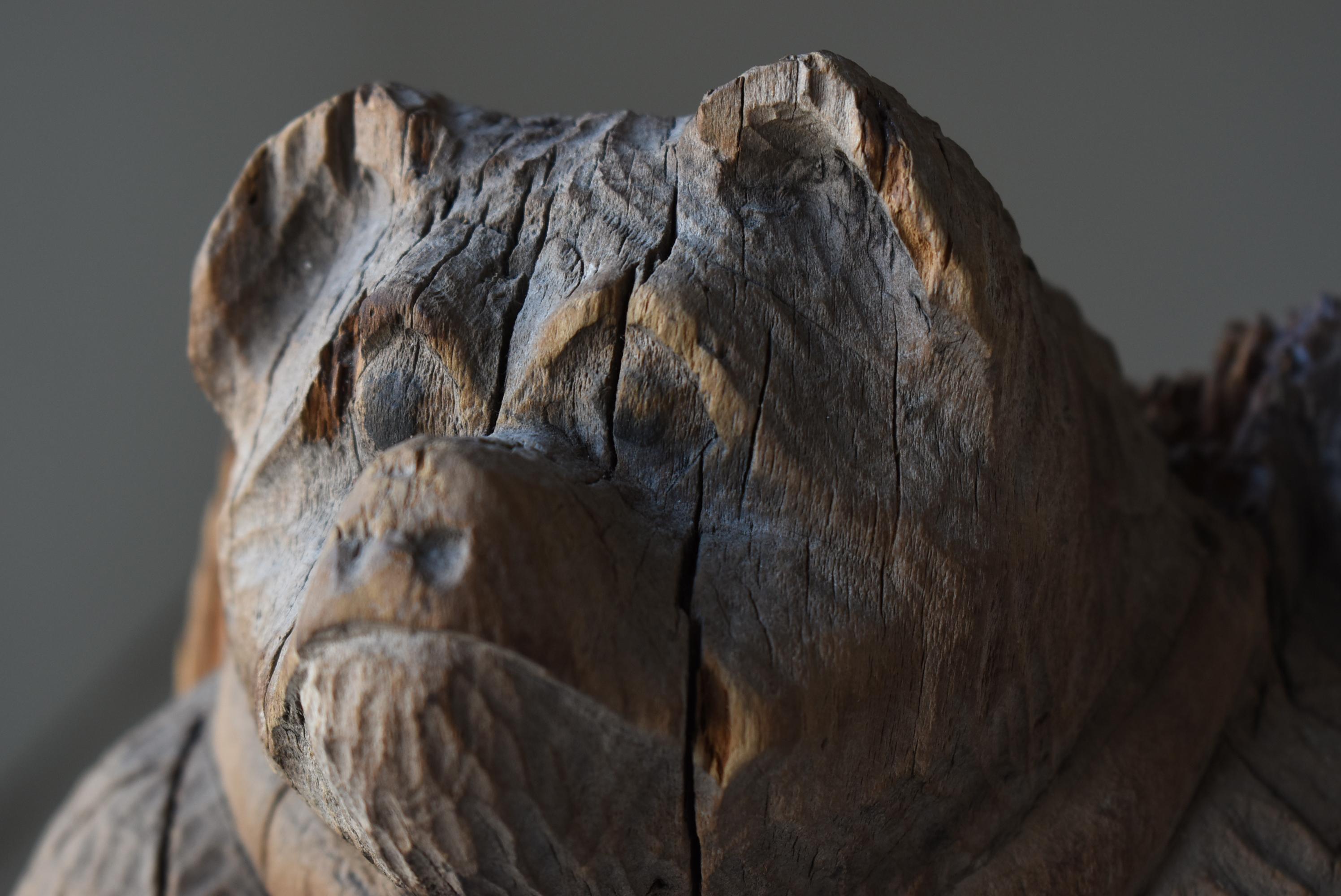 Japanese Antique Wood Carving Raccoon Dog 1900s-1940s / Object Mingei Wabi Sabi For Sale 1
