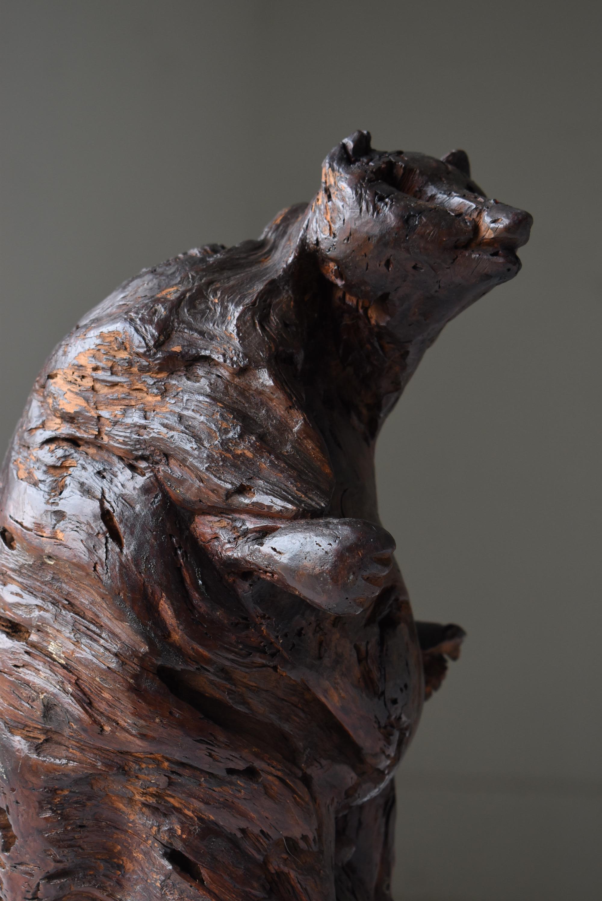 Japanese Antique Wood Carving Raccoon Dog 1900s-1940s / Sculpture Wabi Sabi For Sale 7