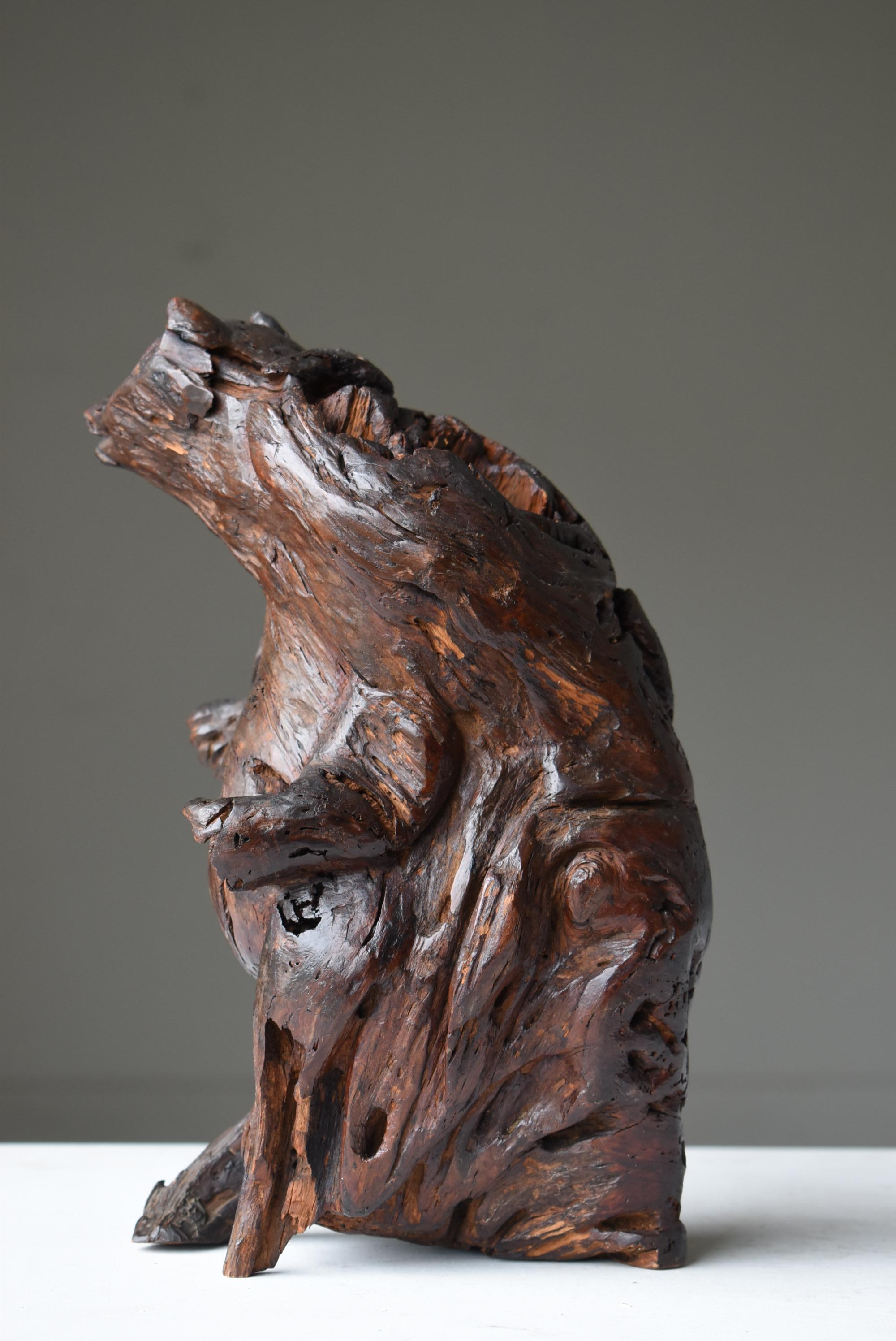 Japanese Antique Wood Carving Raccoon Dog 1900s-1940s / Sculpture Wabi Sabi 2