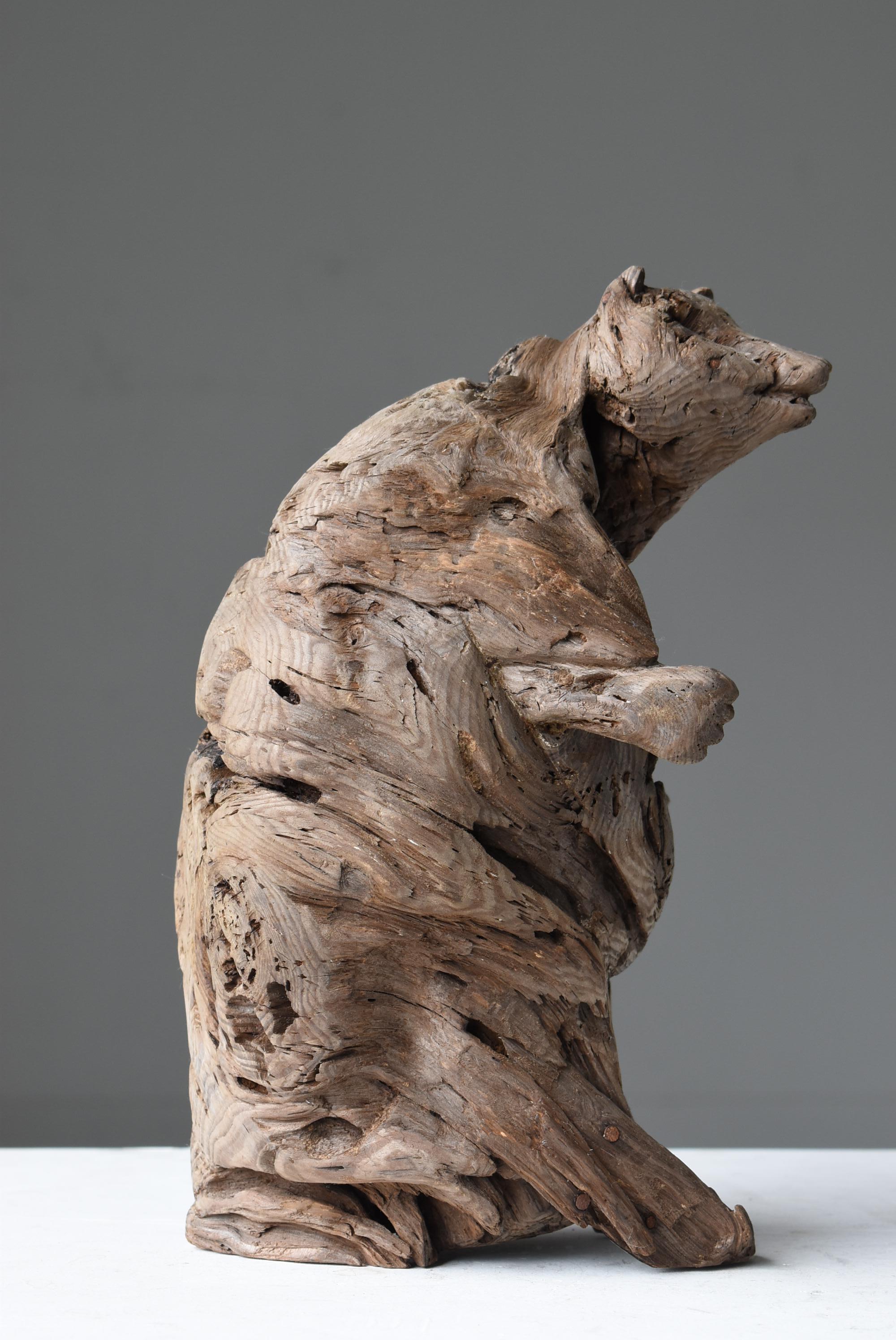 Japanese Antique Wood Carving Raccoon Dog 1900s-1940s / Sculpture Wabisabi 6