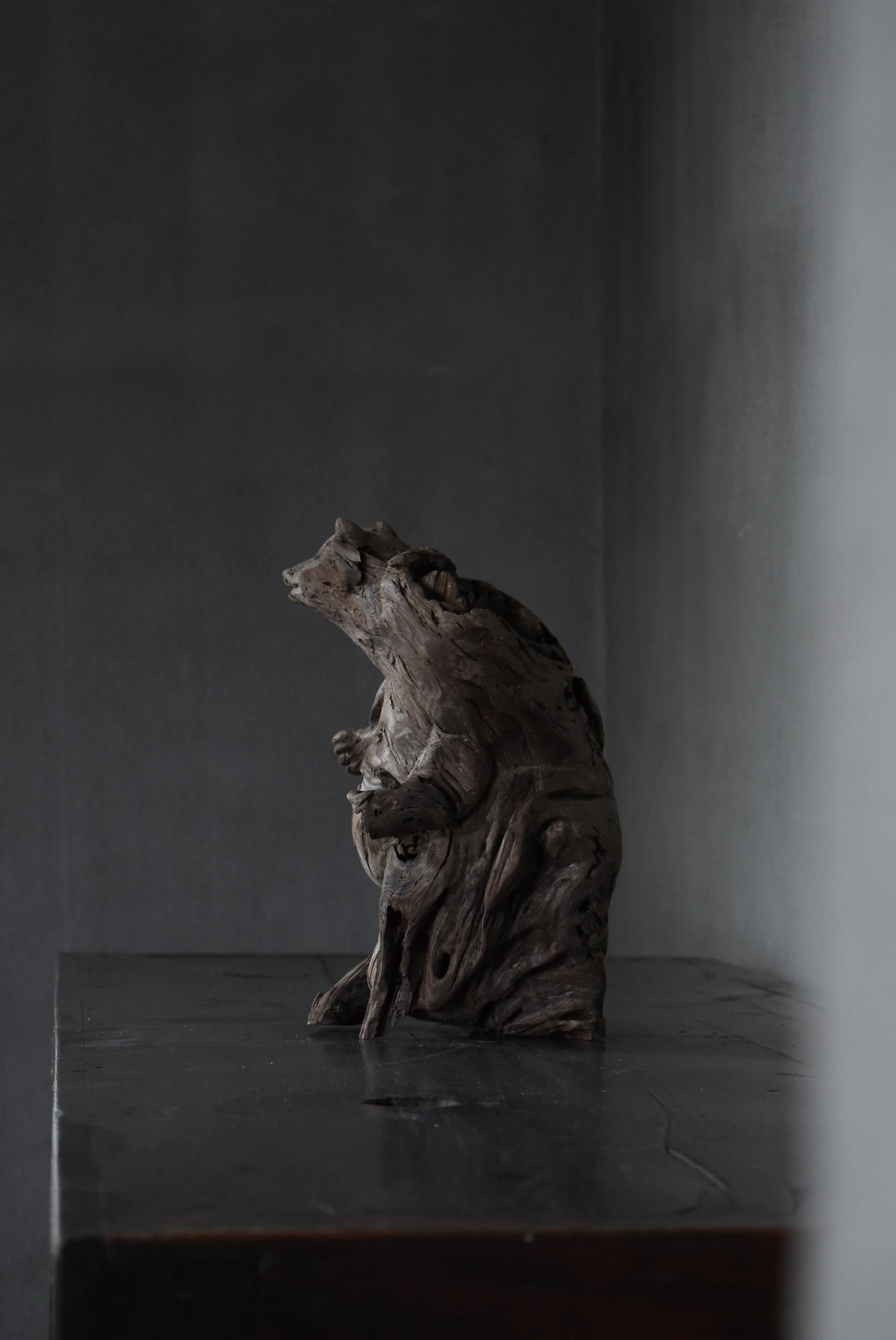 Japanese Antique Wood Carving Raccoon Dog 1900s-1940s / Sculpture Wabisabi 12