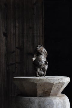 Japanese Antique Wood Carving Raccoon Dog 1900s-1940s / Sculpture Wabisabi