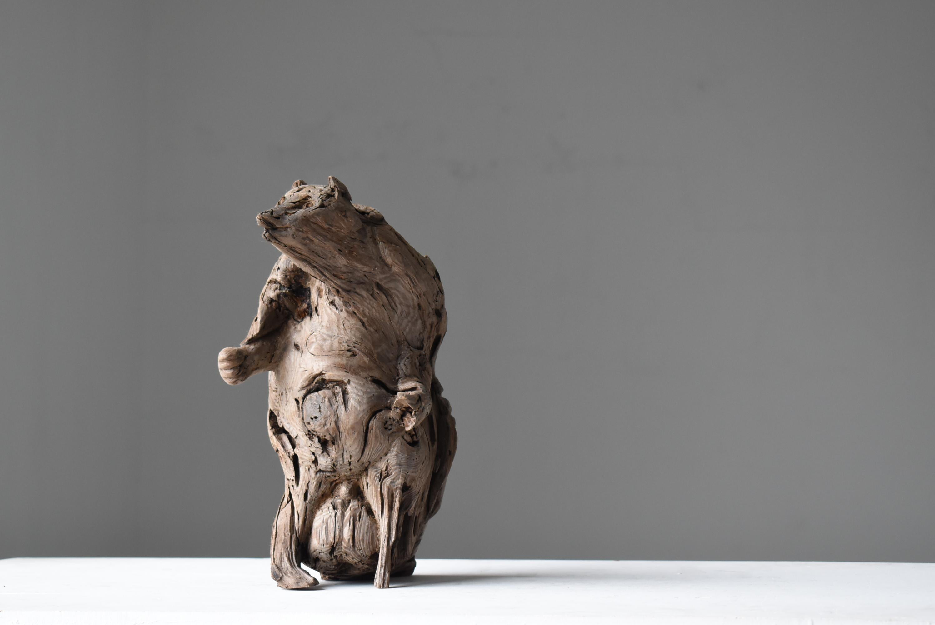 Hand-Carved Japanese Antique Wood Carving Raccoon Dog 1900s-1940s / Sculpture Wabisabi