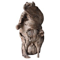 Japanese Antique Wood Carving Raccoon Dog 1900s-1940s / Sculpture Wabisabi