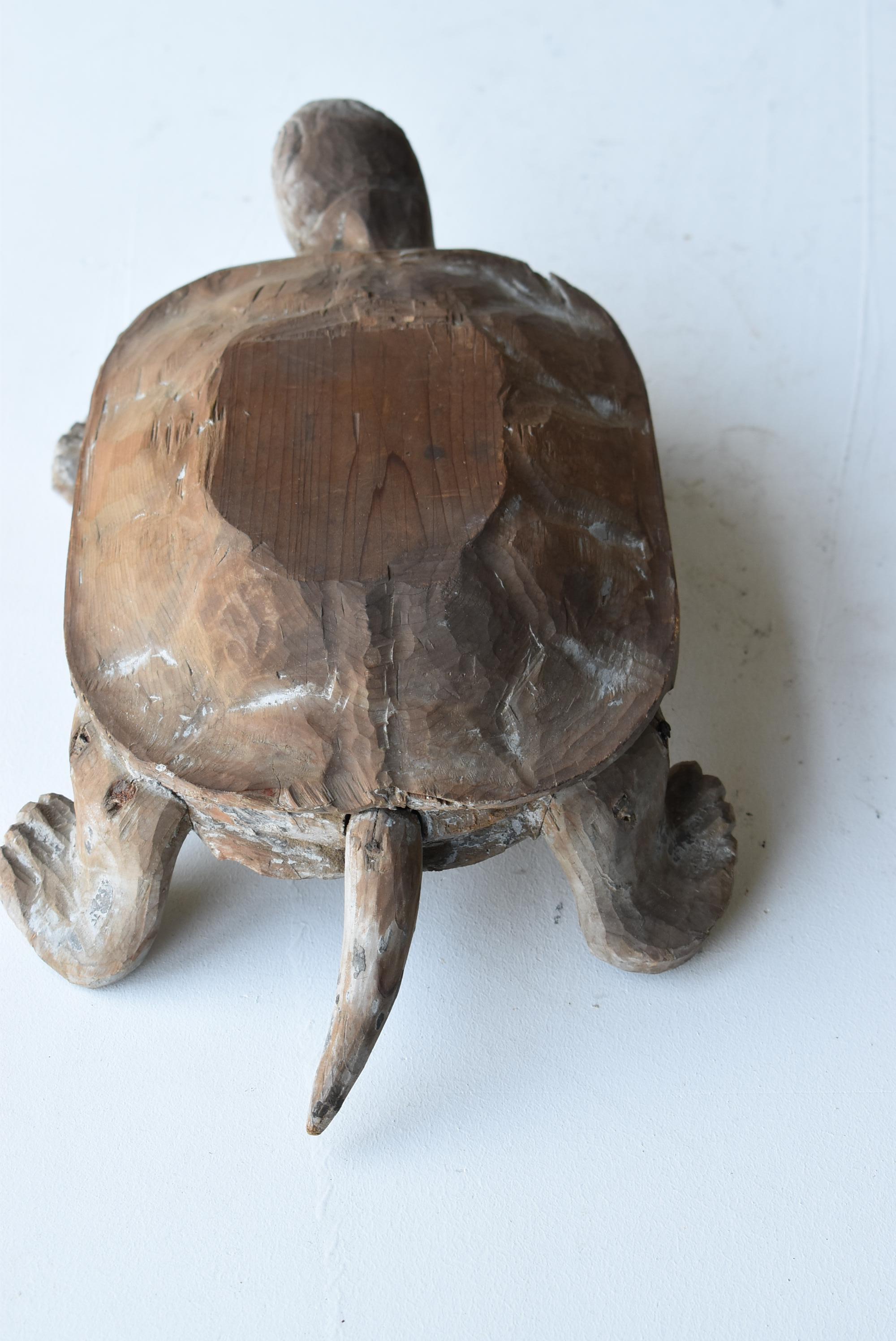 Japanese Antique Wood Carving Turtle 1800s-1860s/Folk Crafts Object Mingei For Sale 4