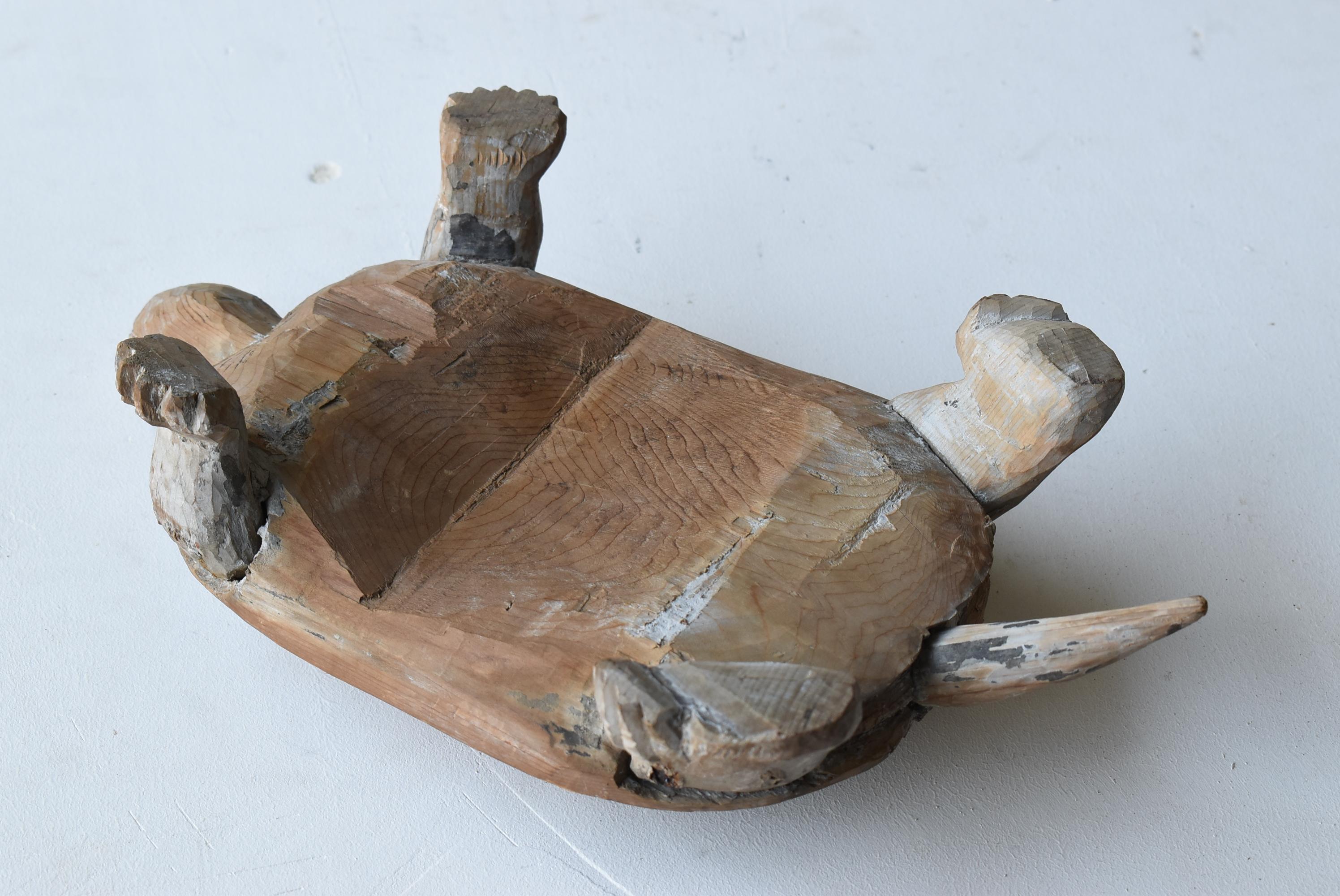 Japanese Antique Wood Carving Turtle 1800s-1860s/Folk Crafts Object Mingei For Sale 6