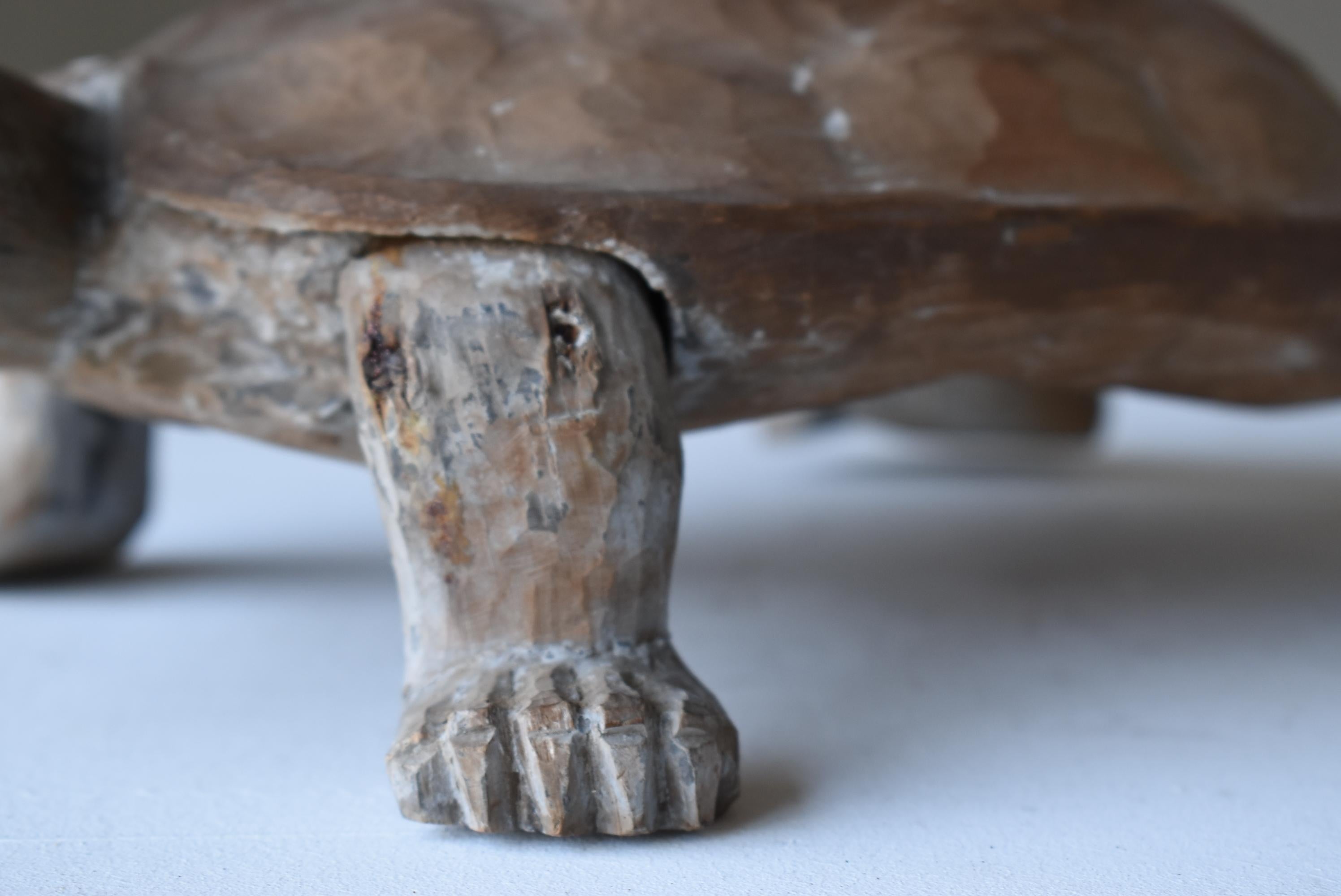 Japanese Antique Wood Carving Turtle 1800s-1860s/Folk Crafts Object Mingei In Good Condition For Sale In Sammu-shi, Chiba