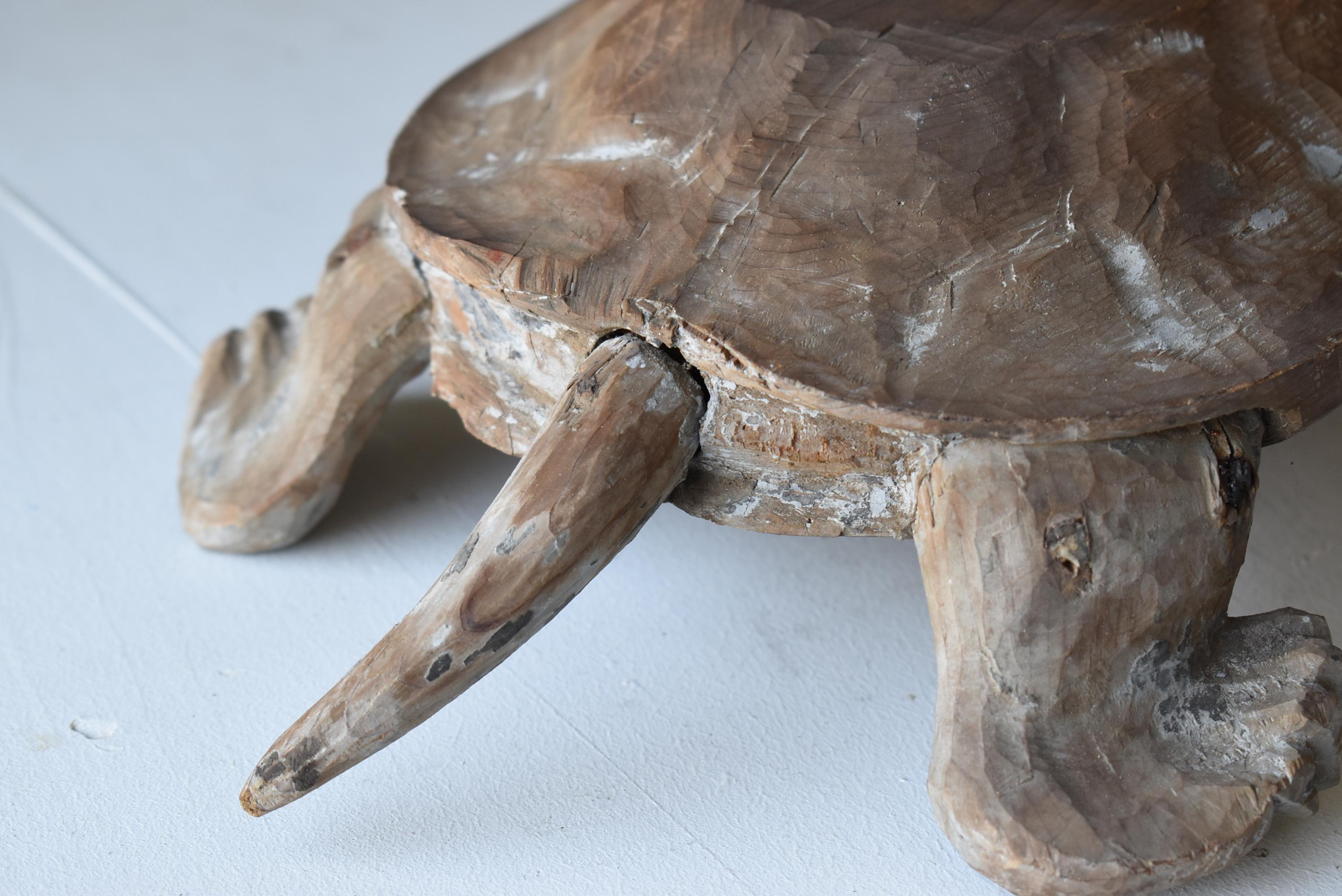 Japanese Antique Wood Carving Turtle 1800s-1860s/Folk Crafts Object Mingei For Sale 1