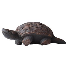 Japanese Antique Wood Carving Turtle 1860s-1900s / Figurine Sculpture Wabi Sabi
