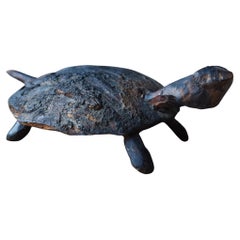Japanese Antique Wood Carving Turtle 1900s-1940s / Sculpture Wabisabi