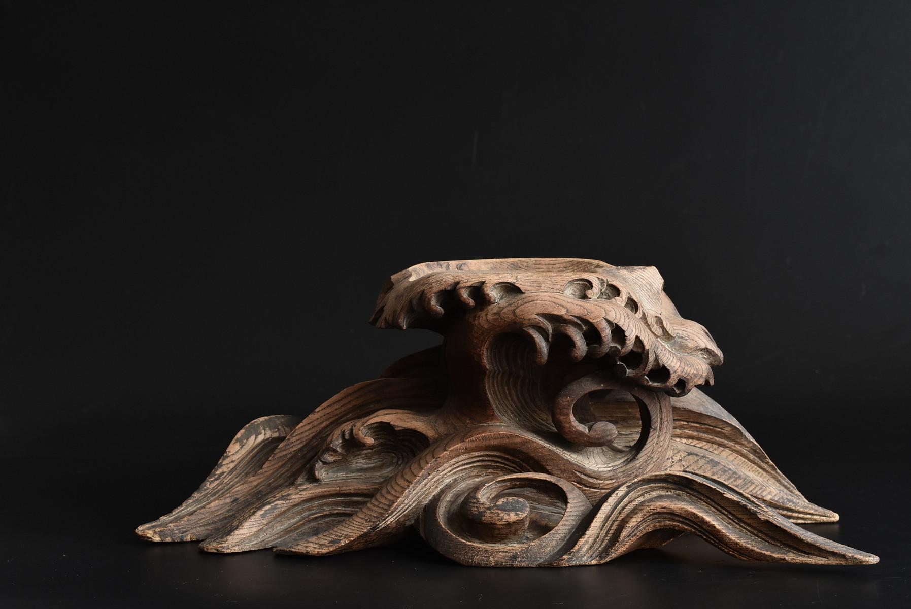 Japanese Antique Wood Carving Wavy Figurine / Incense Burner / Decoration Stand 8