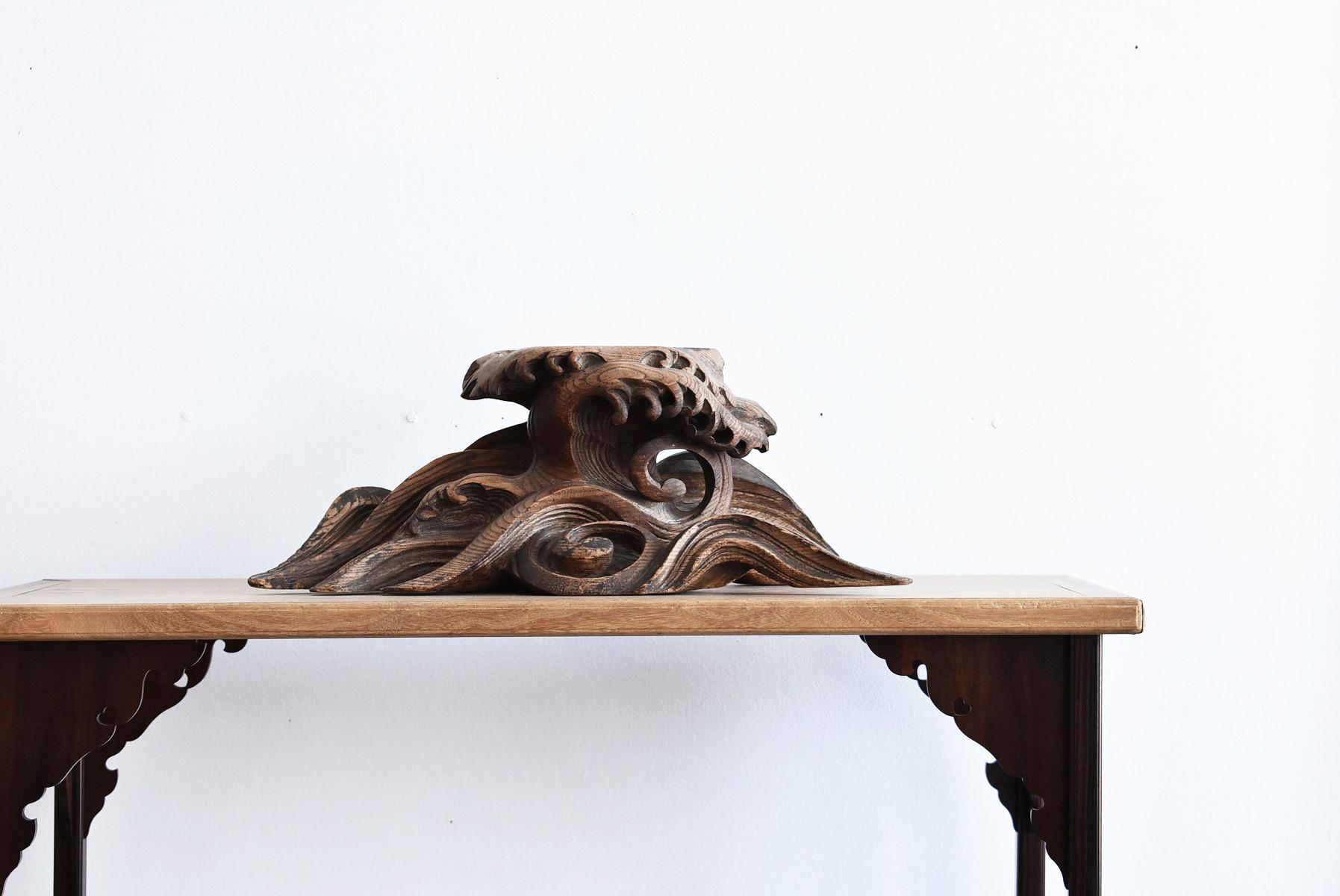 Japanese Antique Wood Carving Wavy Figurine / Incense Burner / Decoration Stand 9