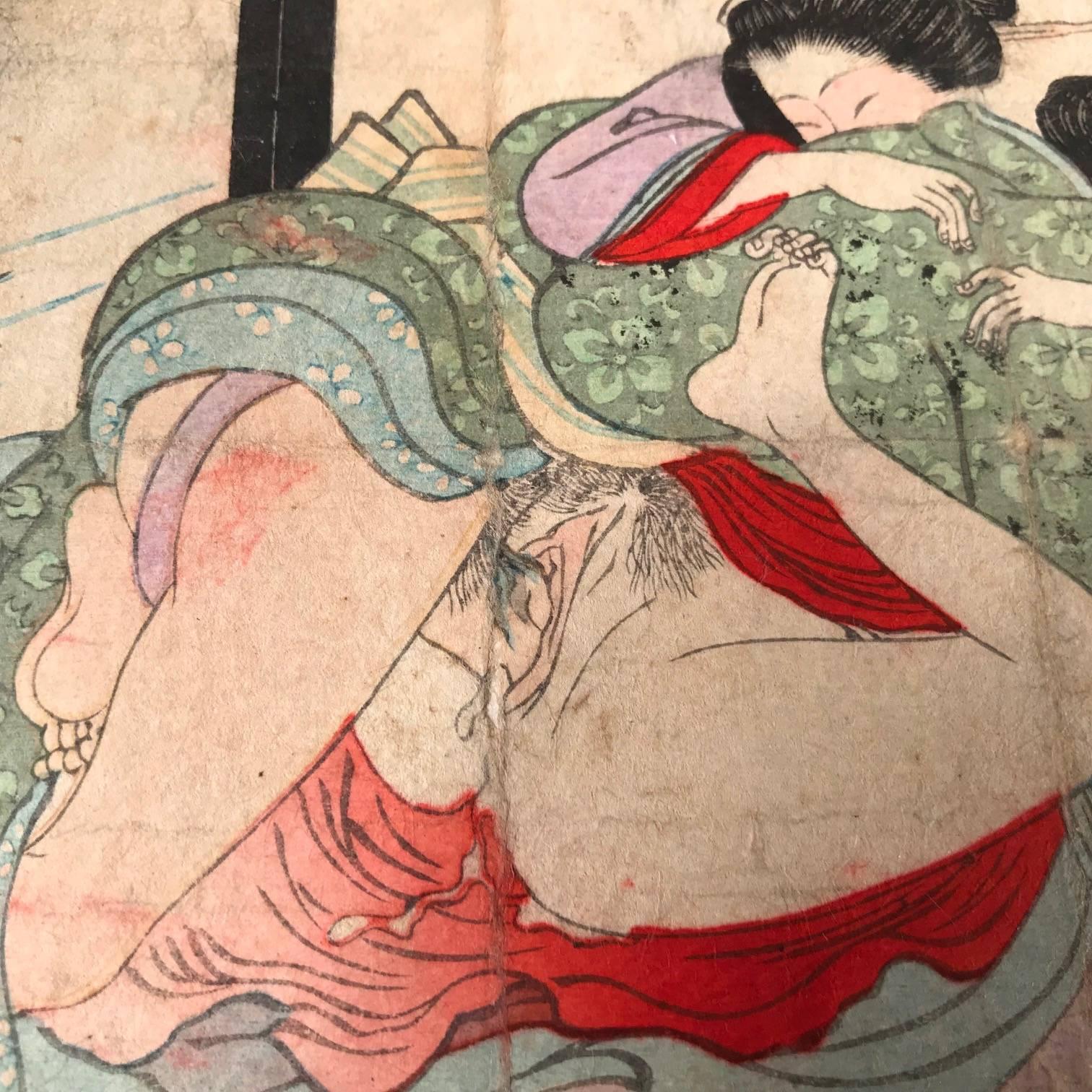 Meiji Japanese Antique Woodblock Print Album Erotic Couples Shunga Art, 11 Prints