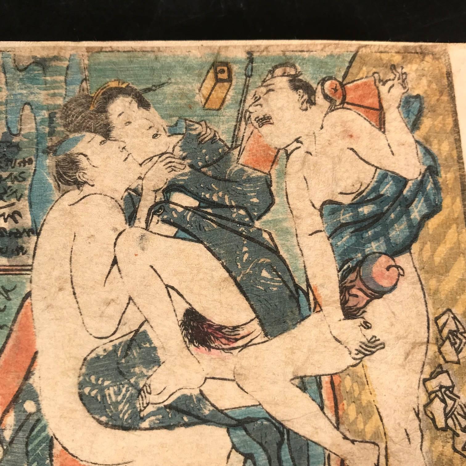 Japanese Antique Woodblock Print Album Erotic Couples Shunga Art, 11 Prints In Good Condition In South Burlington, VT