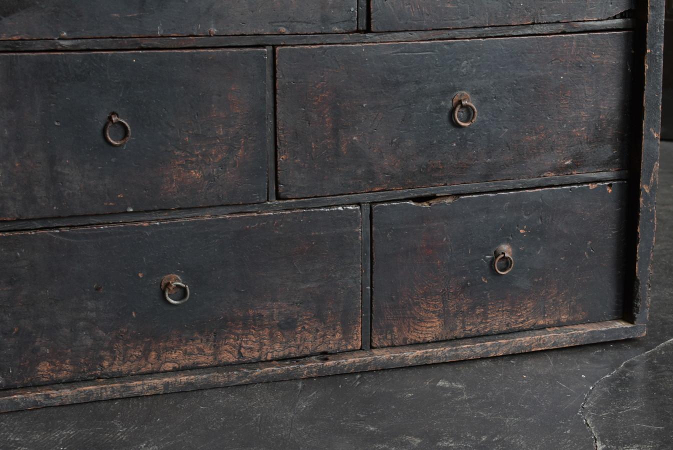 Japanese antique wooden black drawer/1800-1912/edo-meiji/wabisabi drawer 4