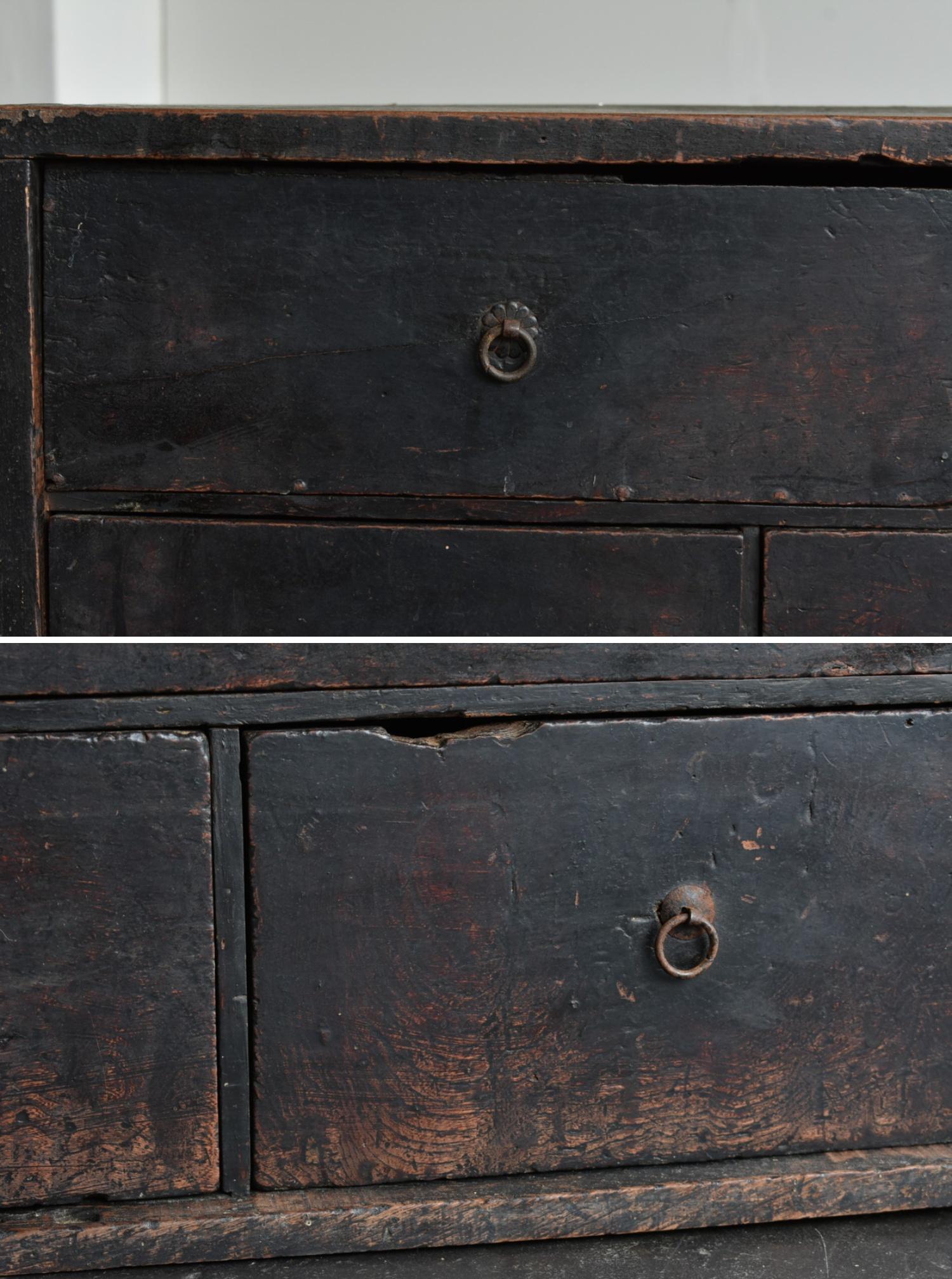 Japanese antique wooden black drawer/1800-1912/edo-meiji/wabisabi drawer 5