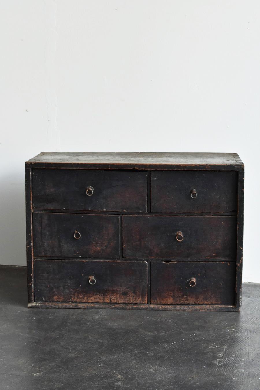 Japanese antique wooden black drawer/1800-1912/edo-meiji/wabisabi drawer 8
