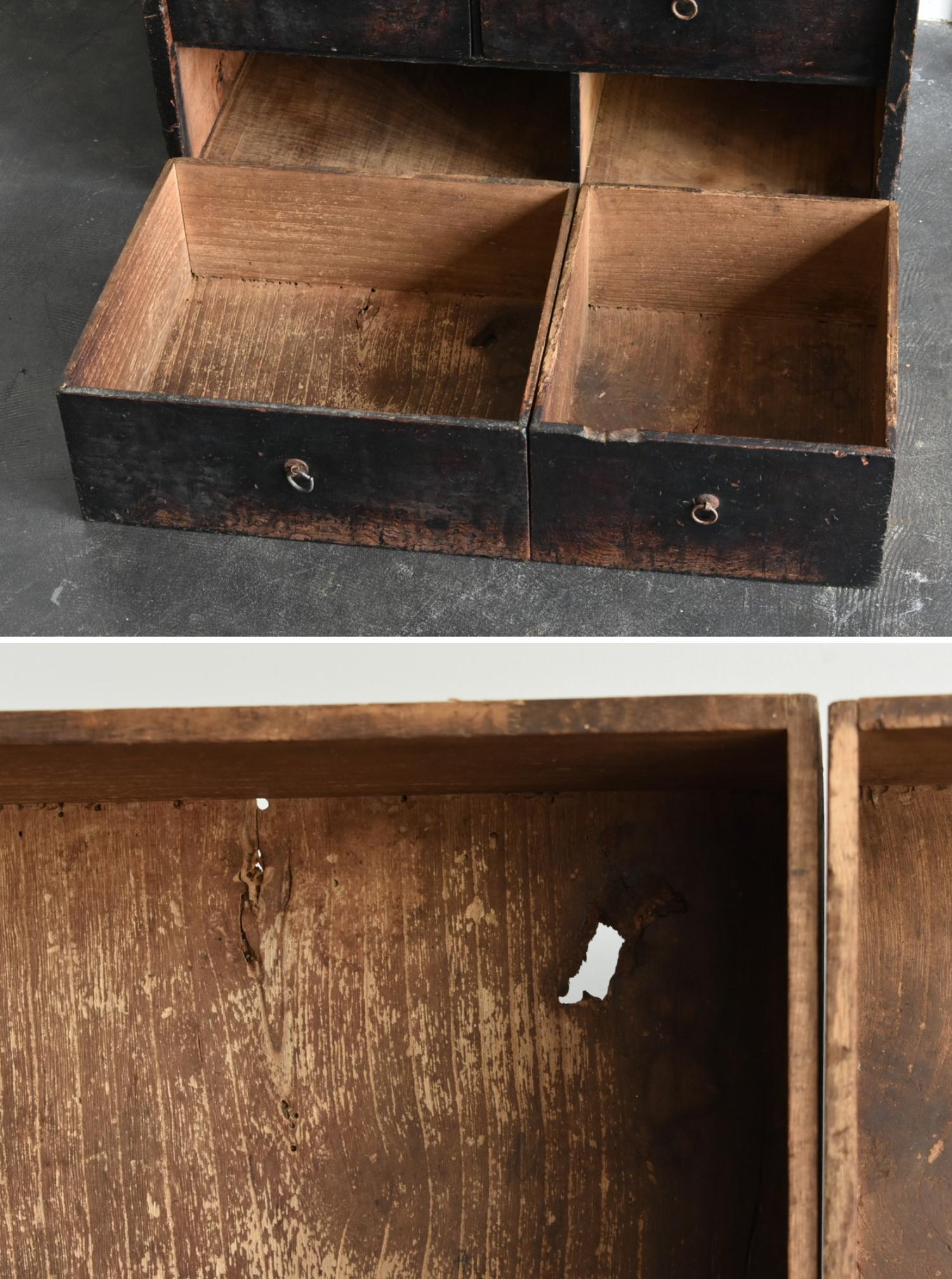 Japanese antique wooden black drawer/1800-1912/edo-meiji/wabisabi drawer 9