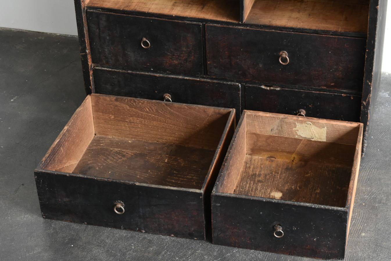 Japanese antique wooden black drawer/1800-1912/edo-meiji/wabisabi drawer 11