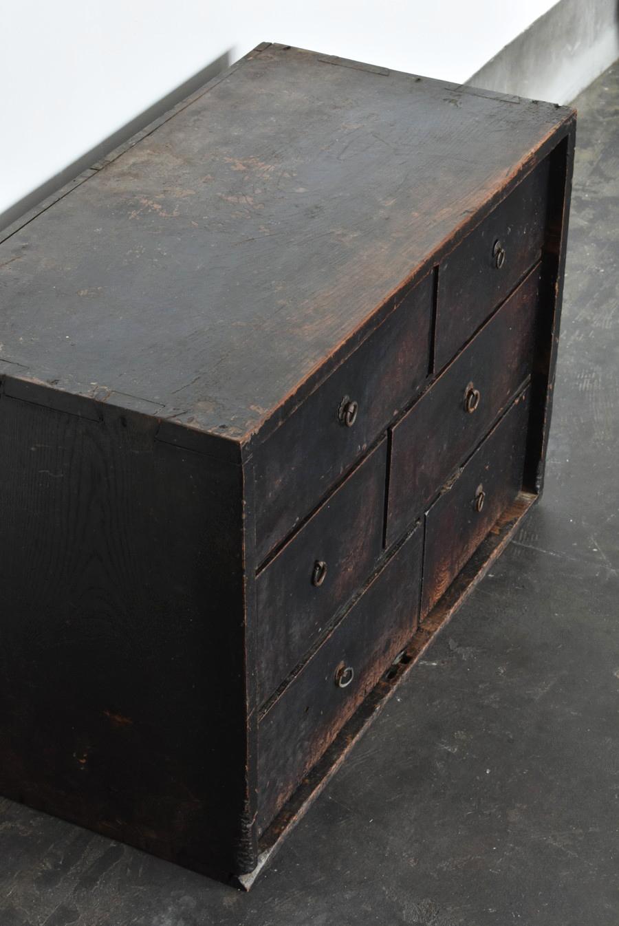 Japanese antique wooden black drawer/1800-1912/edo-meiji/wabisabi drawer 12