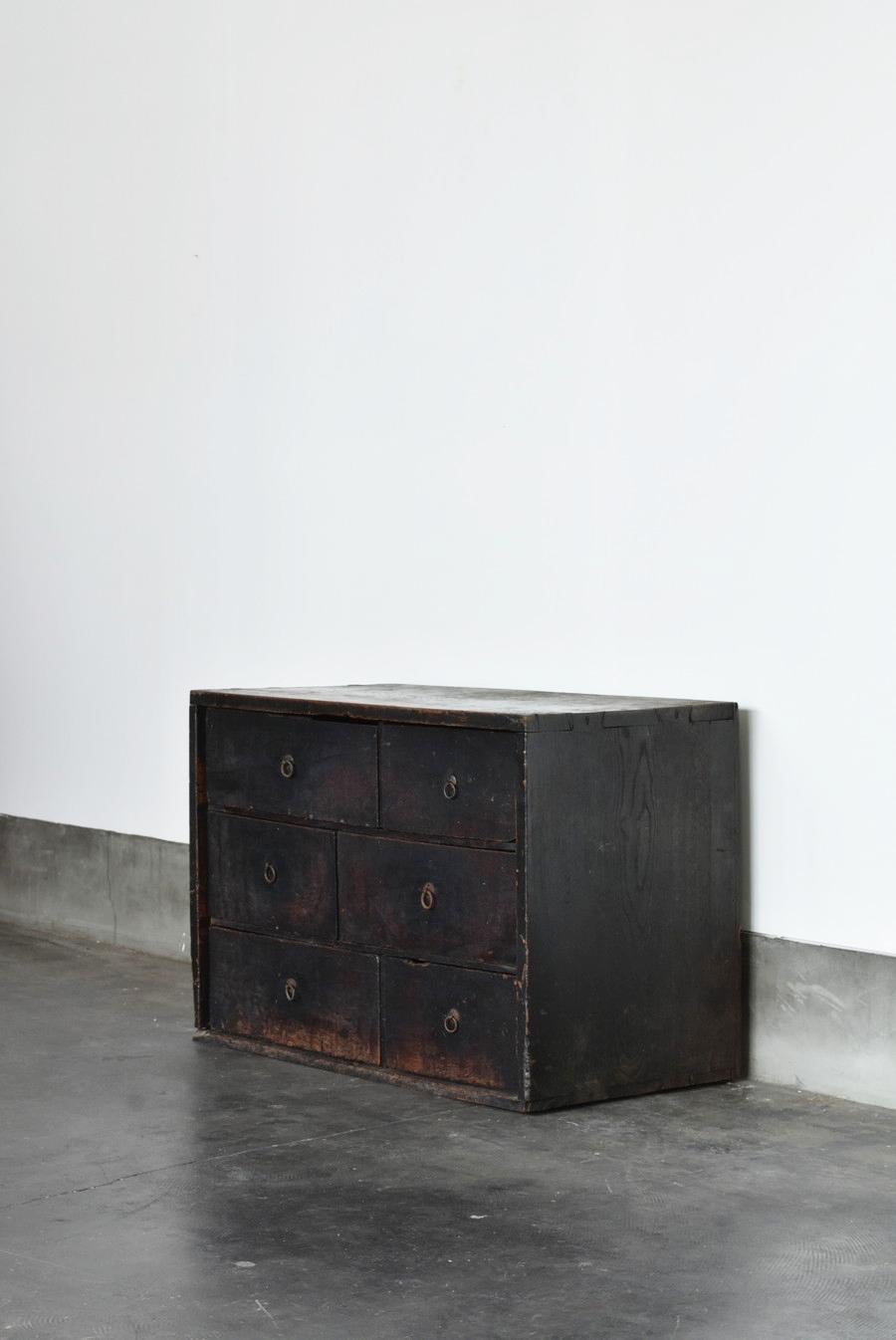 Japanese antique wooden black drawer/1800-1912/edo-meiji/wabisabi drawer 13