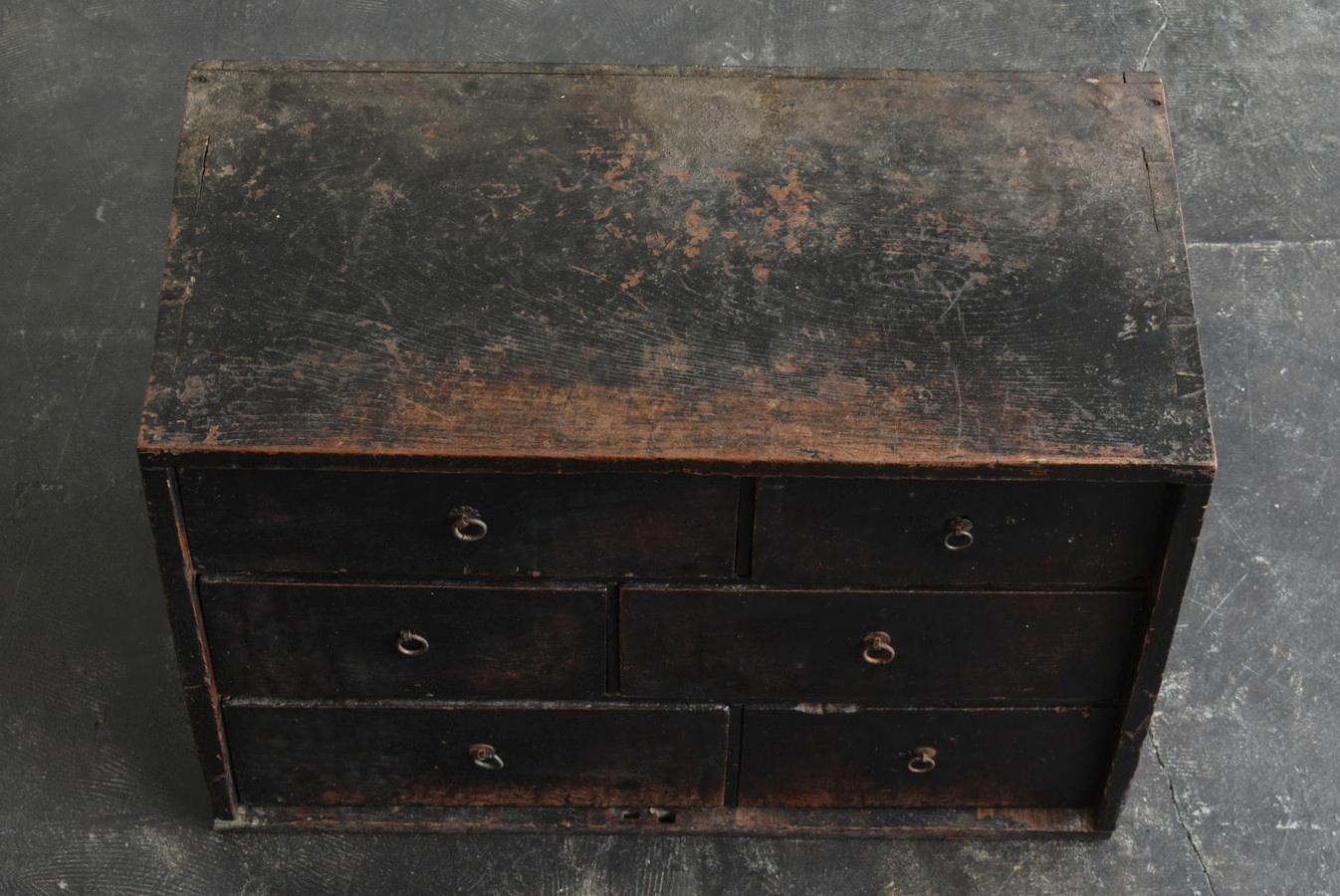 19th Century Japanese antique wooden black drawer/1800-1912/edo-meiji/wabisabi drawer