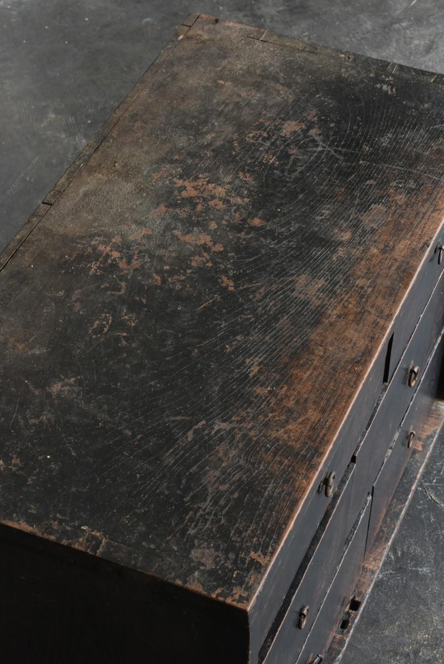 Japanese antique wooden black drawer/1800-1912/edo-meiji/wabisabi drawer 1