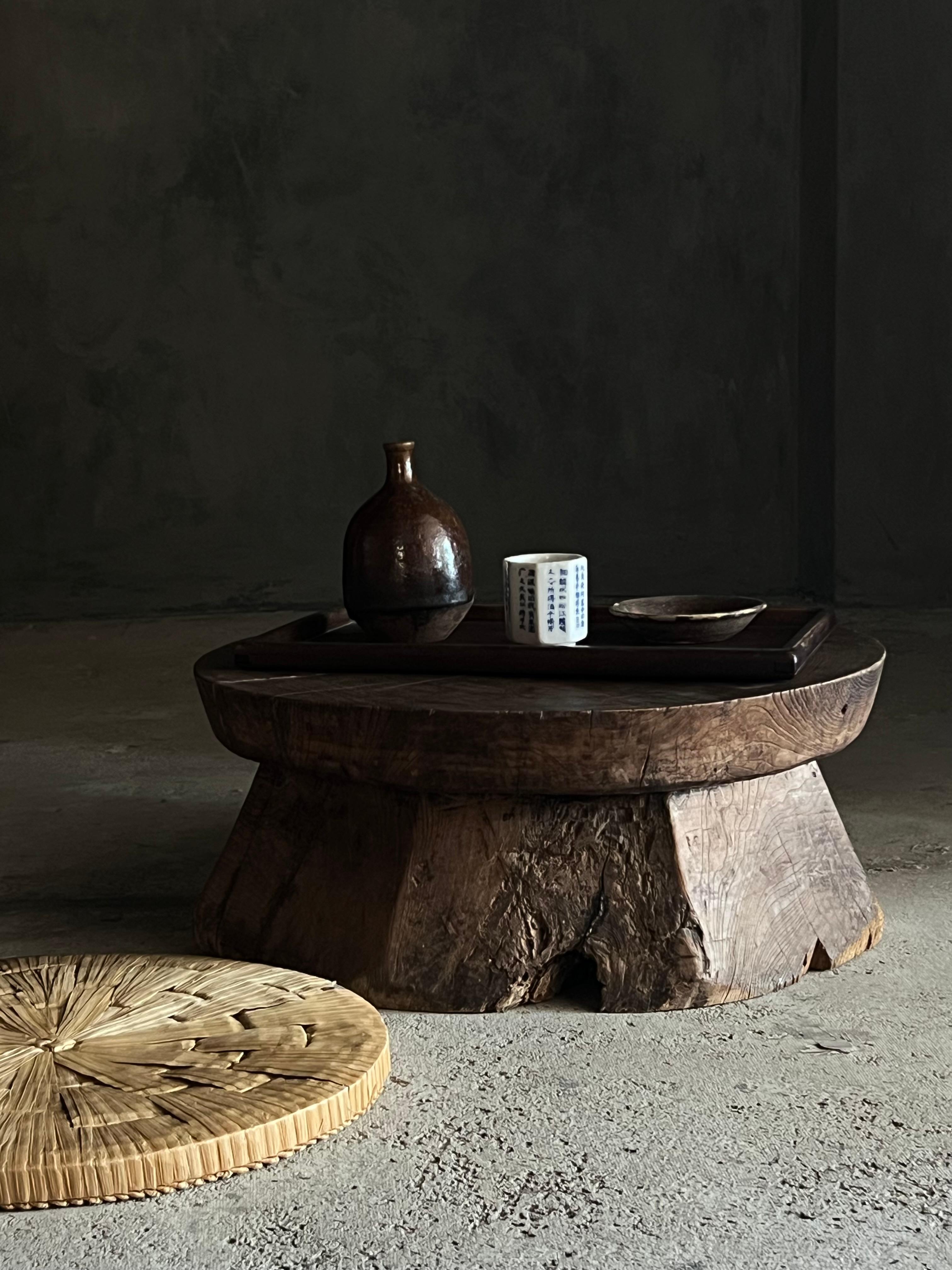 Japanese Antique Wooden Block Low table・Stool 1860s-1900s / Primitive ...