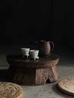 Japanischer antiker Holzblock-Tisch・Stool 1860er-1900er Jahre / Primitiv Wabi Sabi