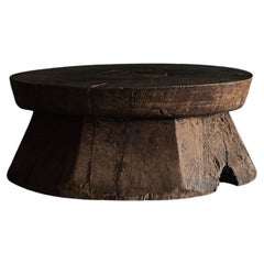 Japanischer antiker Holzblock-Tisch・Stool 1860er-1900er Jahre / Primitiv Wabi Sabi