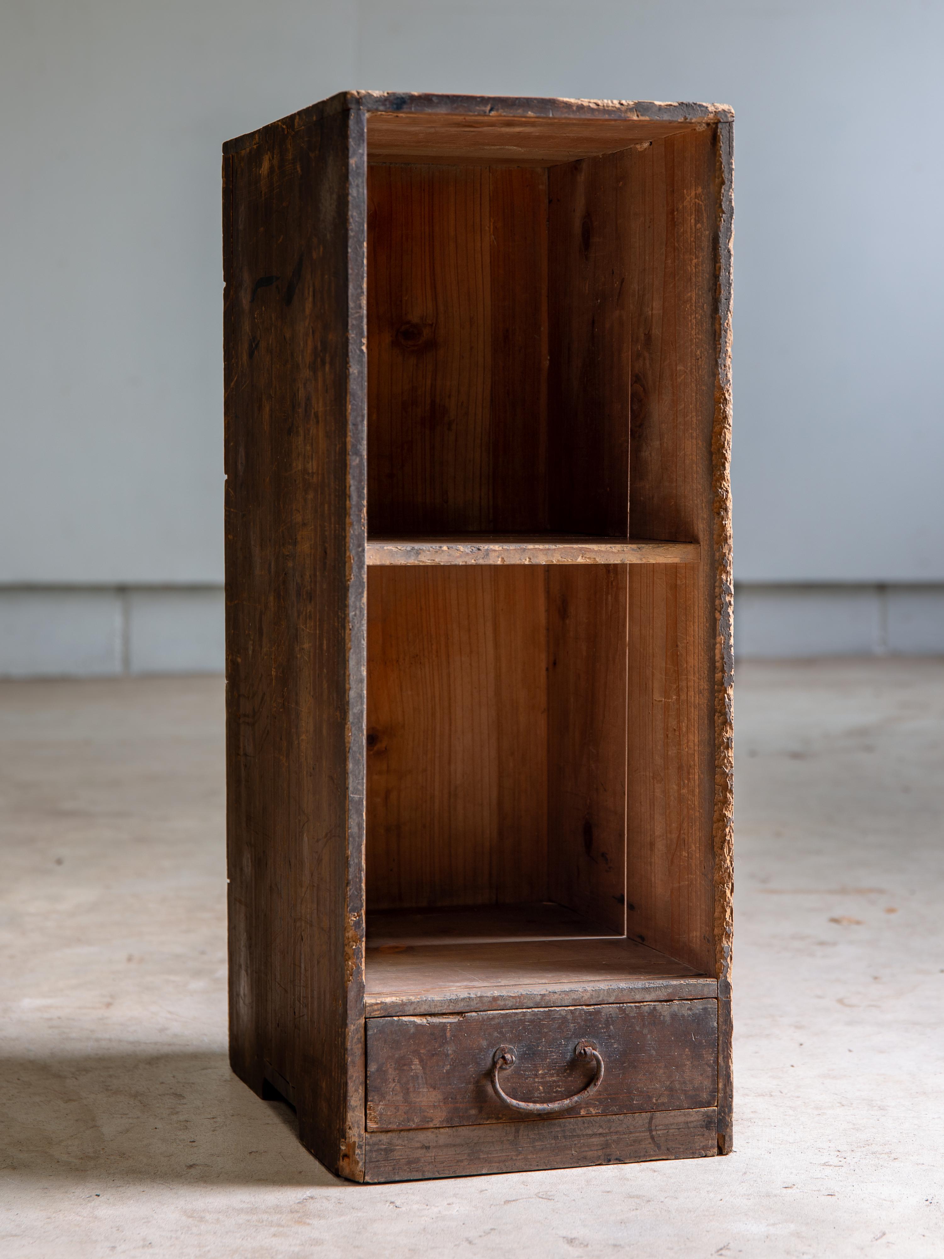 126 years-old antique wooden bookcase - manufactured in Meiji 31 (1898), The year was written on the backside of the bottom of the drawer box, together with the owner's name & the address (there's another calligraphic notes on the inside of the