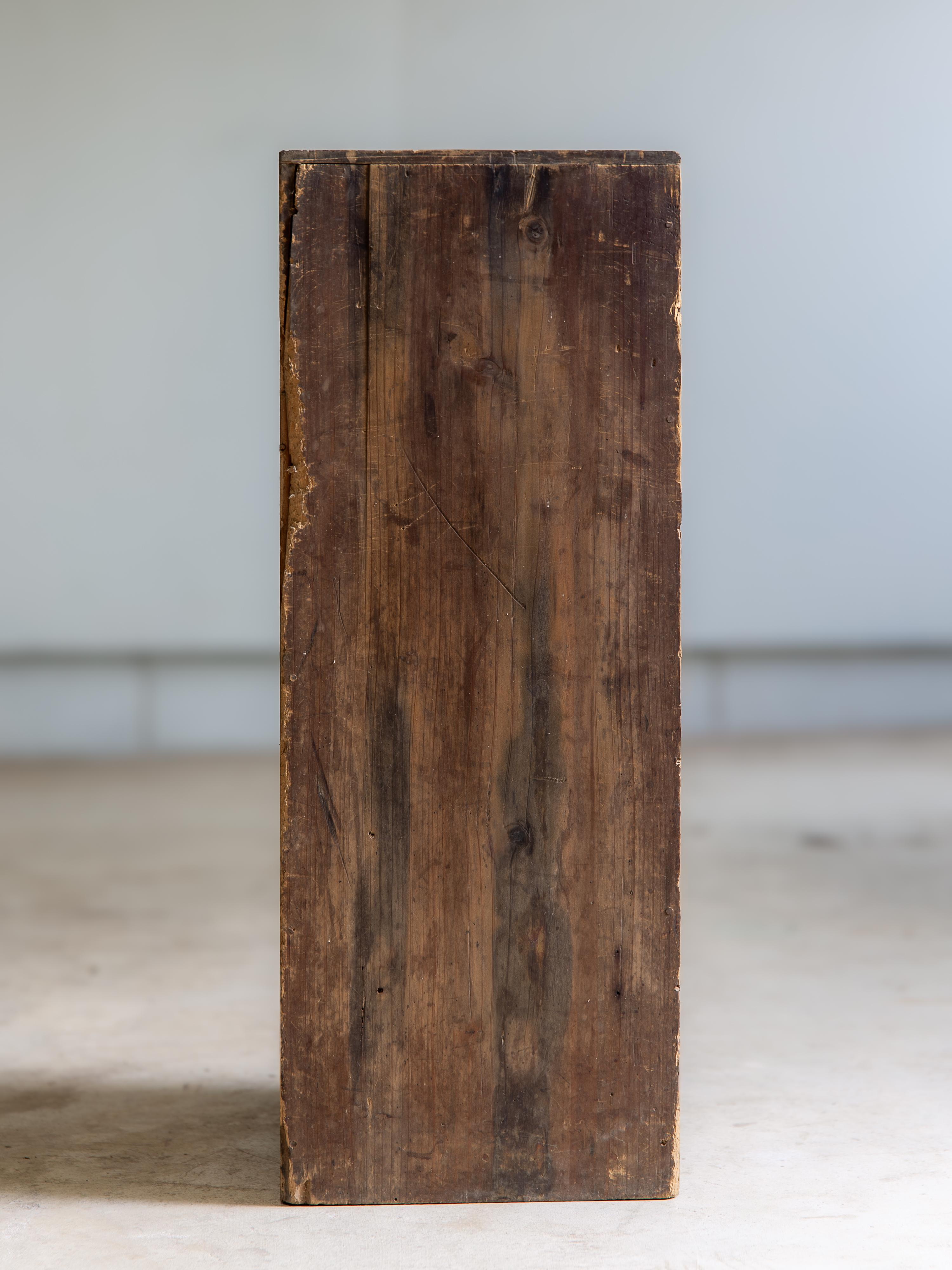 Wood Japanese antique wooden bookcase 1898, Meiji era. wabi sabi small cabinet tansu For Sale