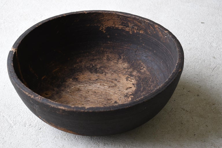 20th Century Japanese Antique Wooden Bowl 1860s-1900s/Mingei Wabisabi Primitive Object