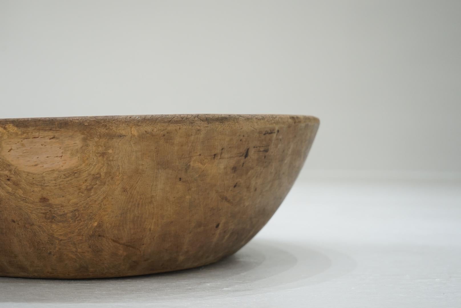 20th Century Japanese Antique Wooden Bowl 1910s-1940s Primitive Wabi-Sabi For Sale